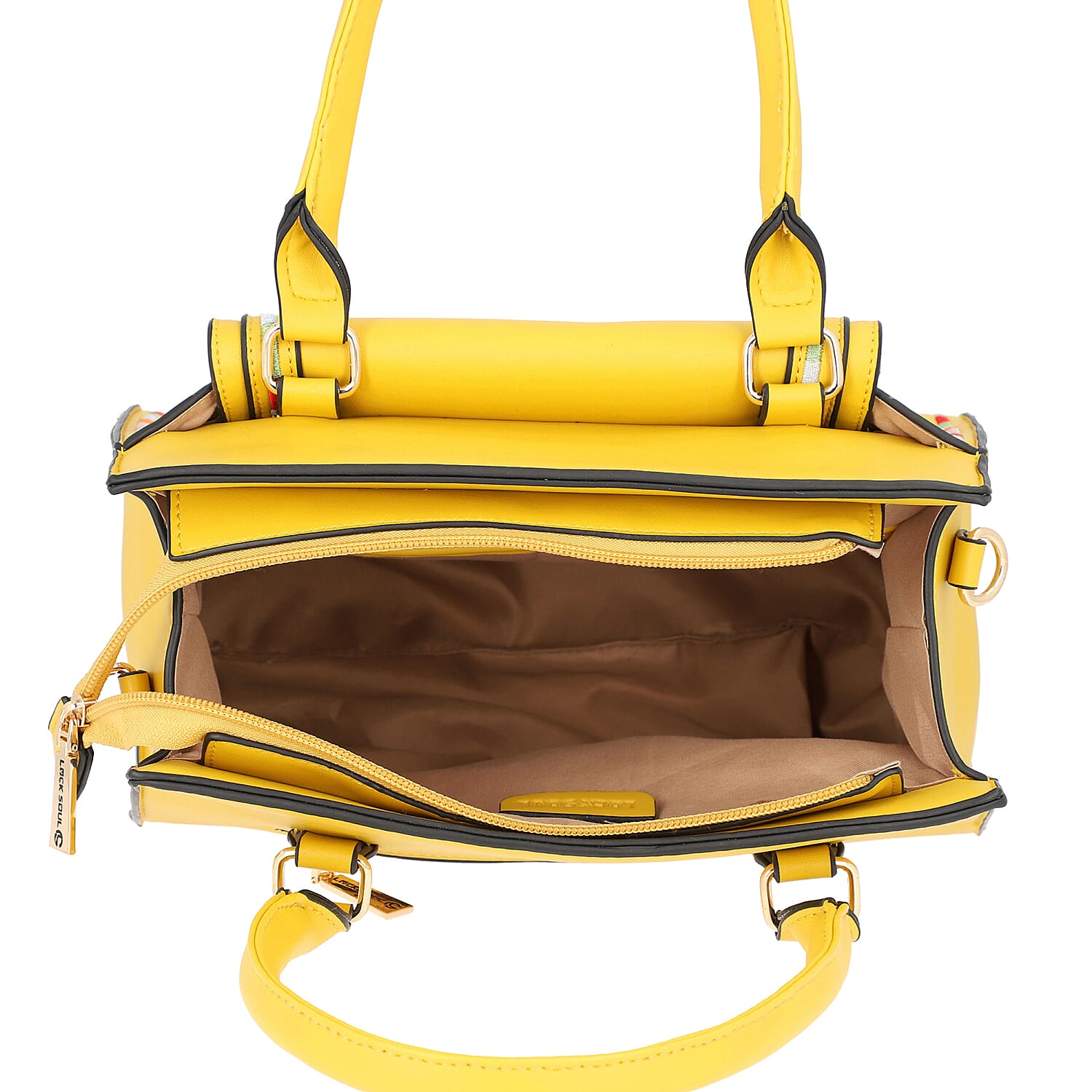 LOCK SOUL Yellow Handbag with Detachable Shoulder Strap and Flap Pocket at Front (28x13x23cm)