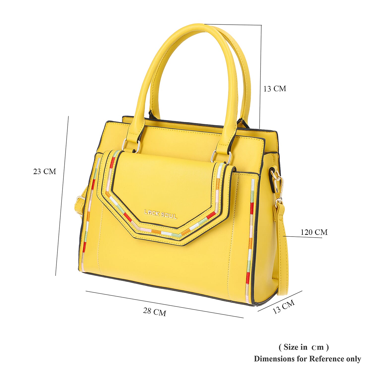 LOCK SOUL Yellow Handbag with Detachable Shoulder Strap and Flap Pocket at Front (28x13x23cm)