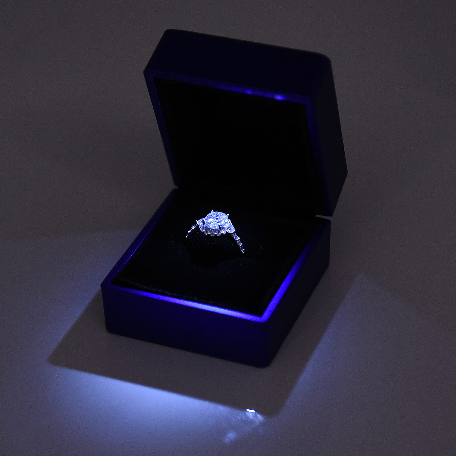 Stocking Filler Gift Idea - Solid Blue Colour Ring Box with LED Light (Size 6.3x6x5 Cm)