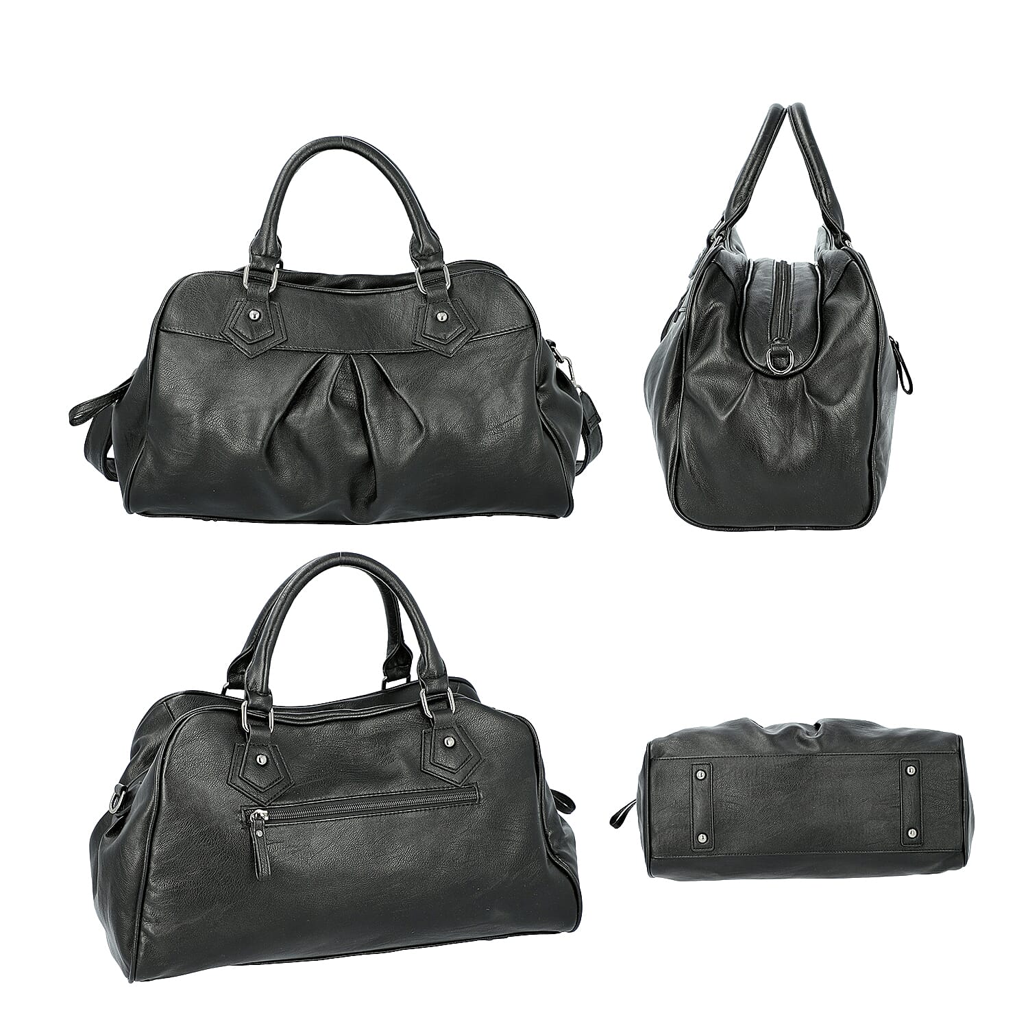 Super Soft Tote Handbag with Detachable Shoulder Strap and Zipper Closure (Size 39.5x13x23cm) - Black
