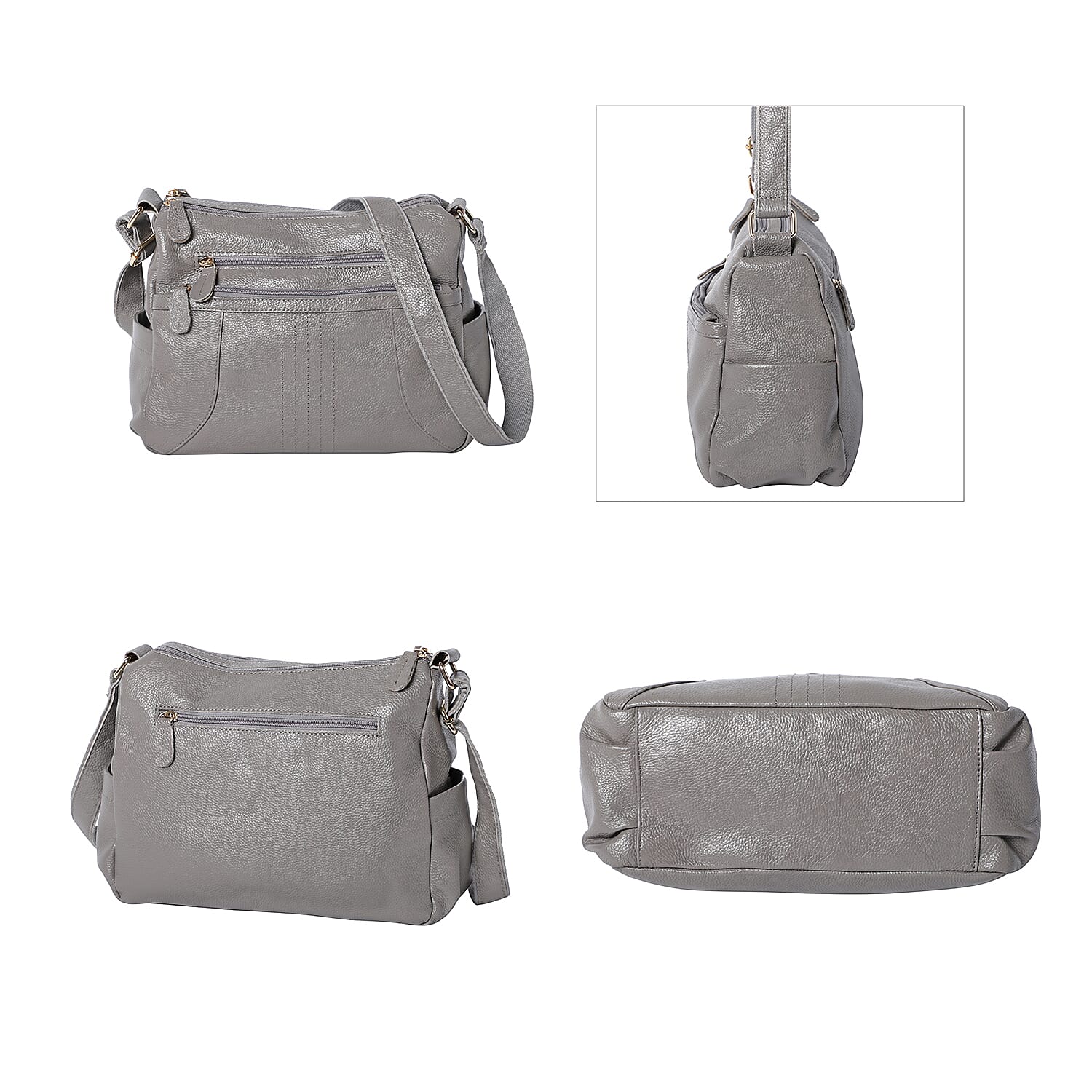 100% Genuine Leather Crossbody Bag with Multiple Pockets and Zipper Closure (Size 31x13x24 Cm) - Grey