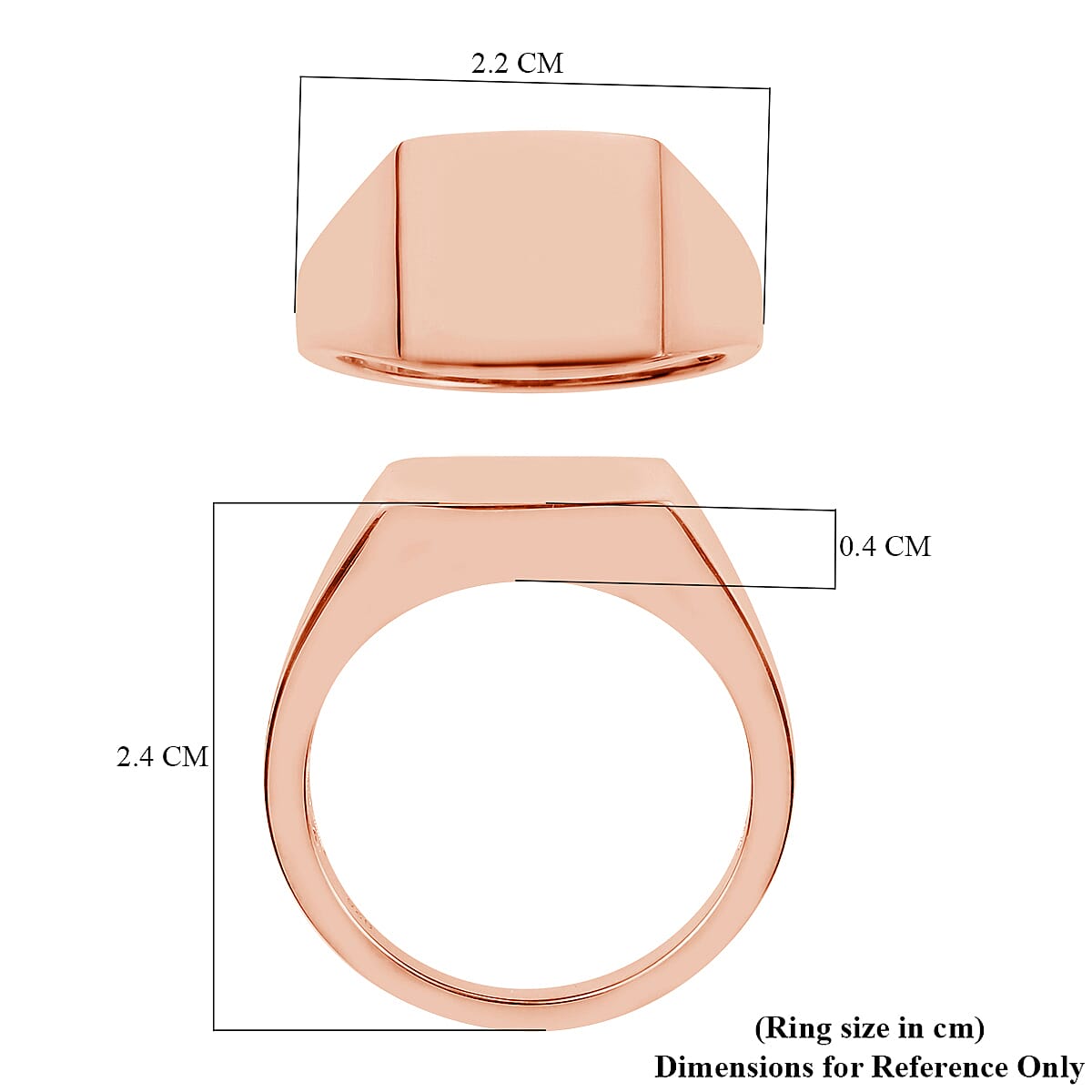 Rose Gold Overlay Sterling Silver Square Signet Ring, Silver wt. 5.50 Gms