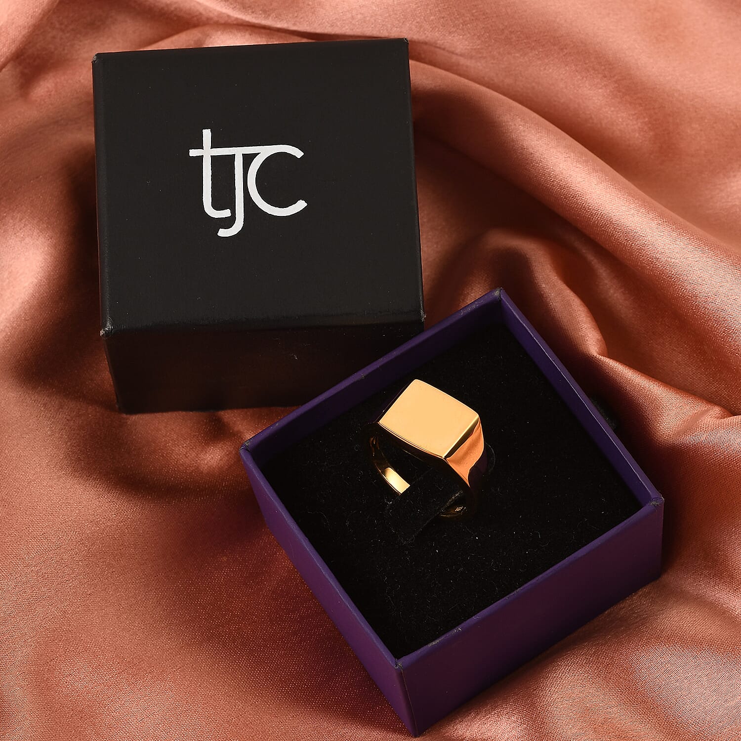 Rose Gold Overlay Sterling Silver Square Signet Ring, Silver wt. 5.50 Gms