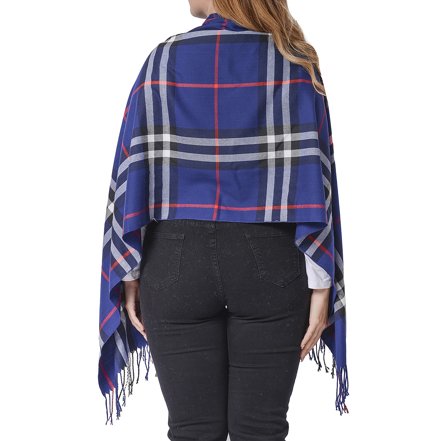 One Time Deal- Designer Inspired Check Pattern Scarf (Size 180x65cm) - Navy