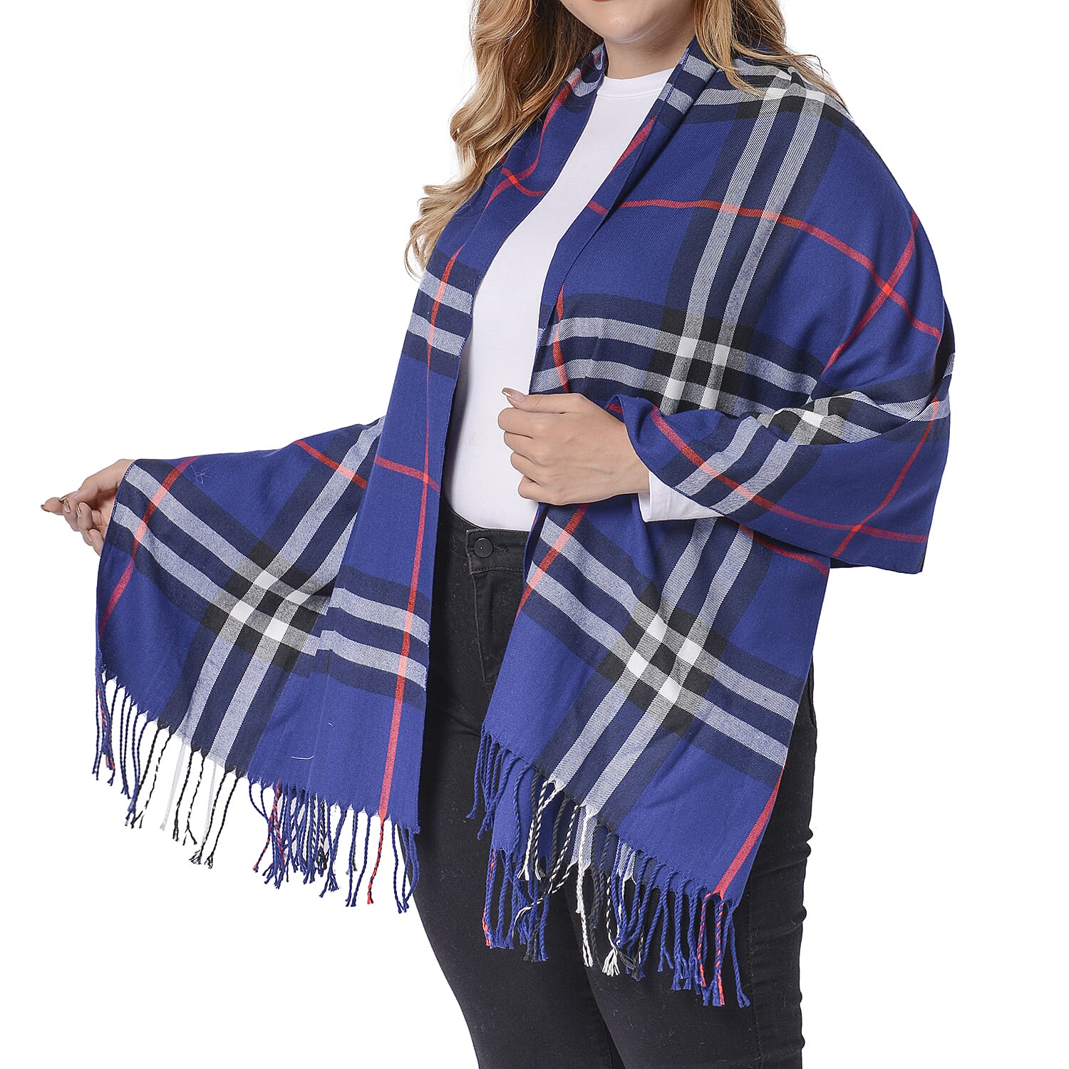 One Time Deal- Designer Inspired Check Pattern Scarf (Size 180x65cm) - Navy