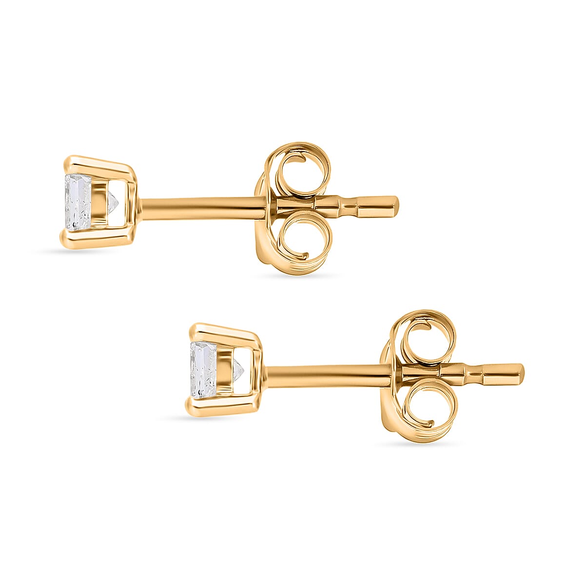 9K Yellow Gold SGL Certified Diamond (I3-G-H) Square Stud Earrings (with Push Back) 0.25 Ct.