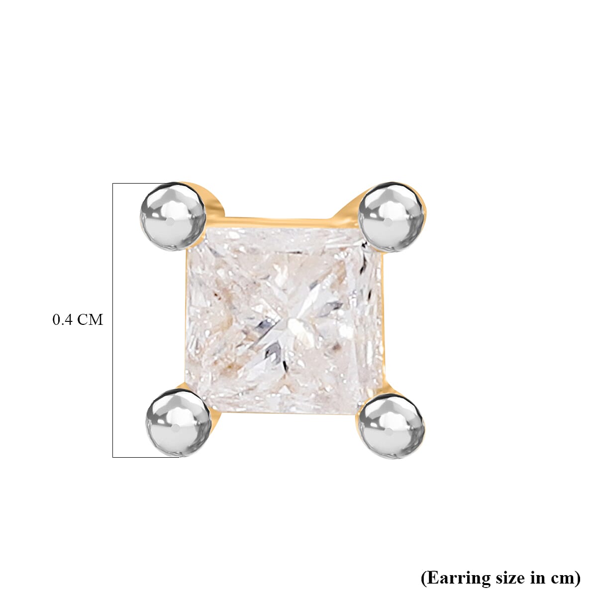 9K Yellow Gold SGL Certified Diamond (I3-G-H) Square Stud Earrings (with Push Back) 0.25 Ct.