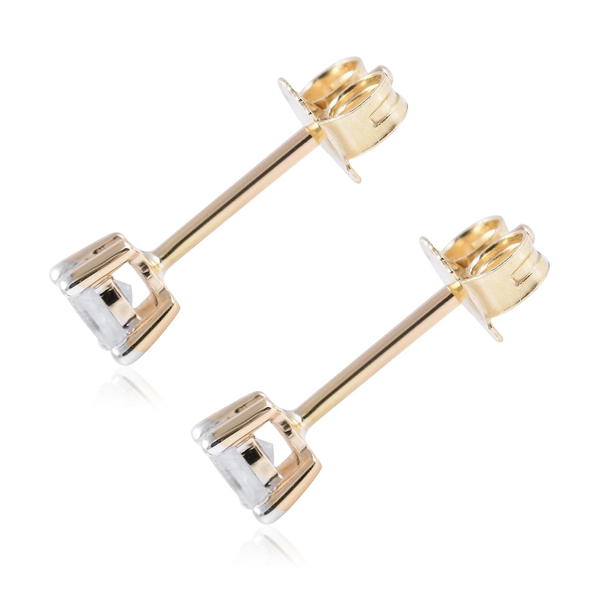 9K Yellow Gold SGL Certified Diamond (I3-G-H) Square Stud Earrings (with Push Back) 0.25 Ct.