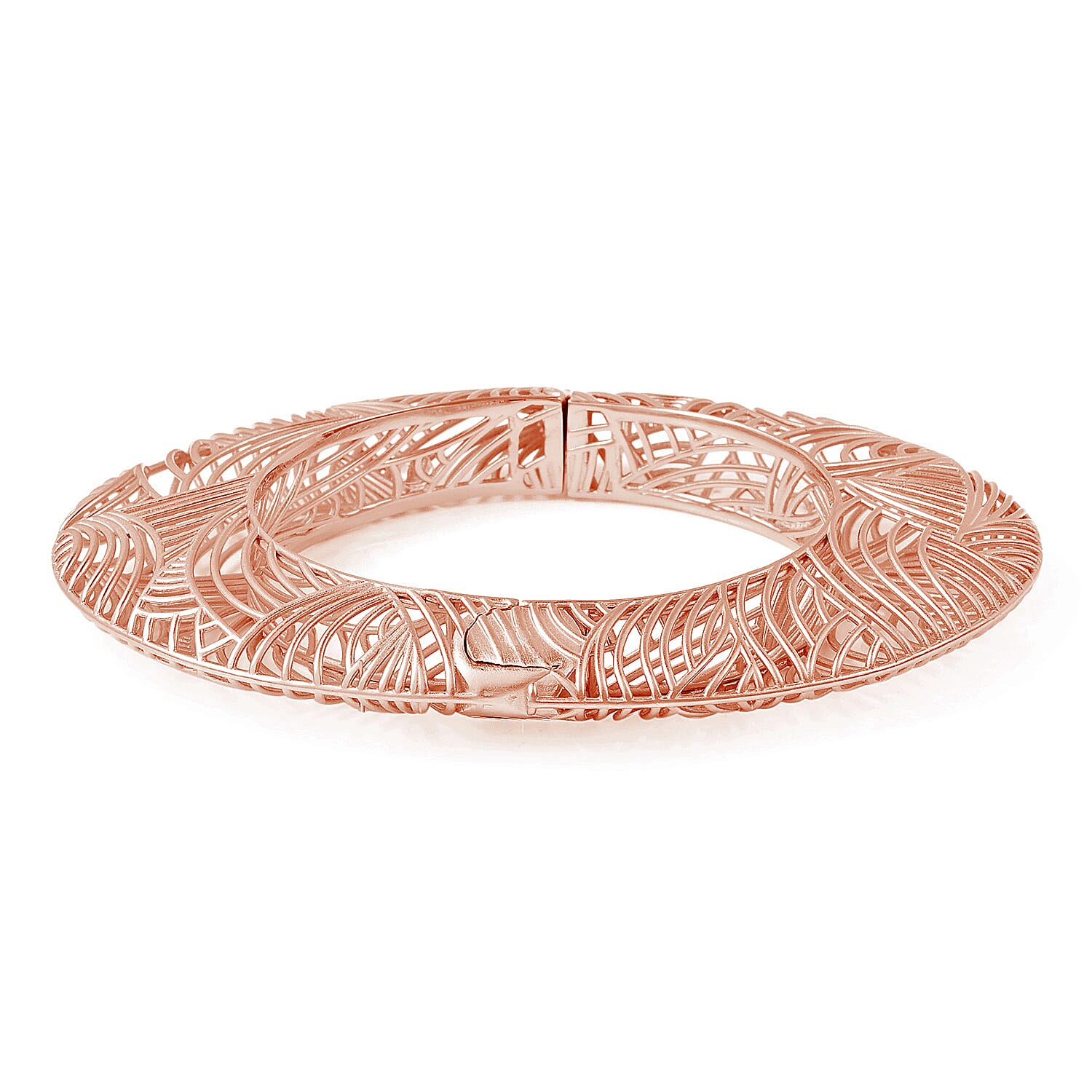 Isabella Liu Sea Rhyme Collection - White Austrian Crystal Bangle (Size 7) in Rose Gold Overlay Sterling Silver, Silver wt 59.90 Gms