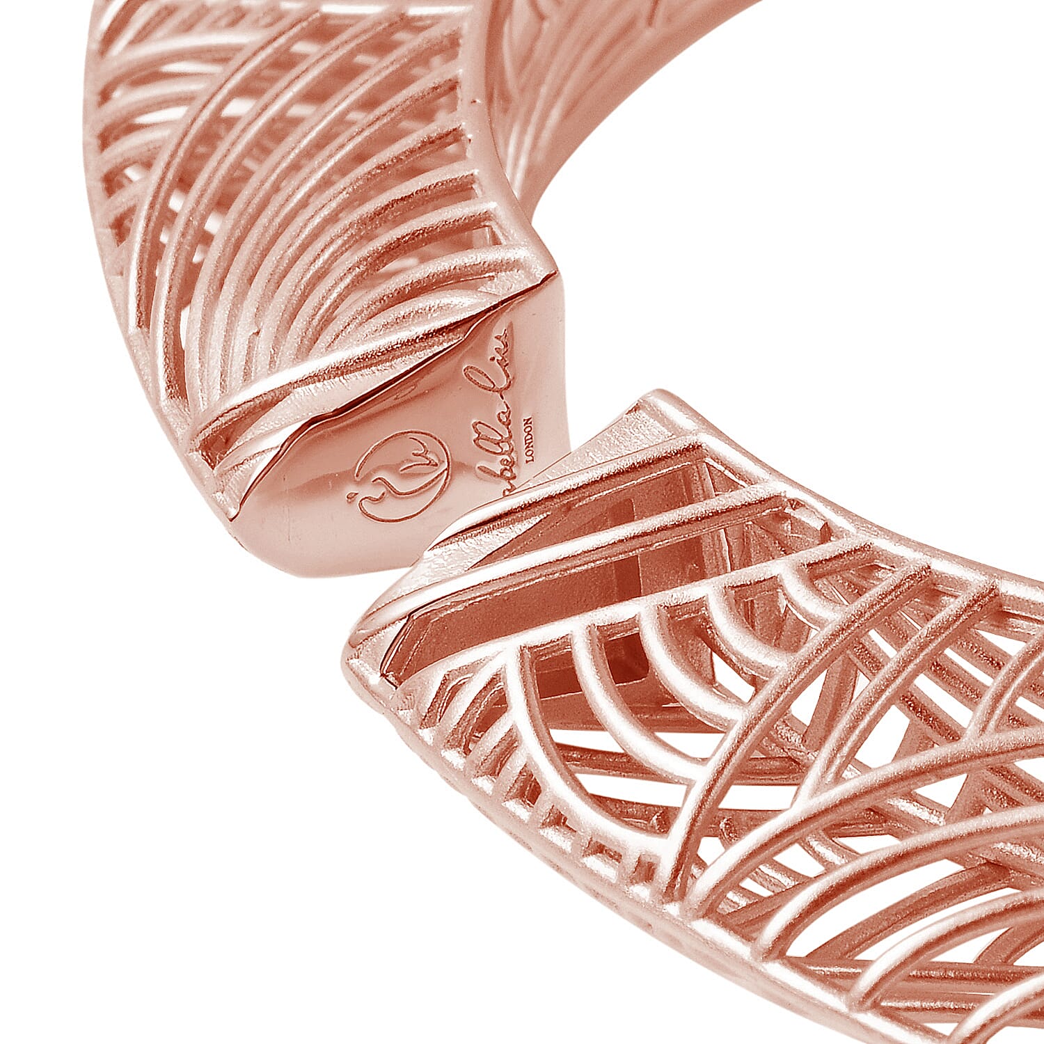 Isabella Liu Sea Rhyme Collection - White Austrian Crystal Bangle (Size 7) in Rose Gold Overlay Sterling Silver, Silver wt 59.90 Gms