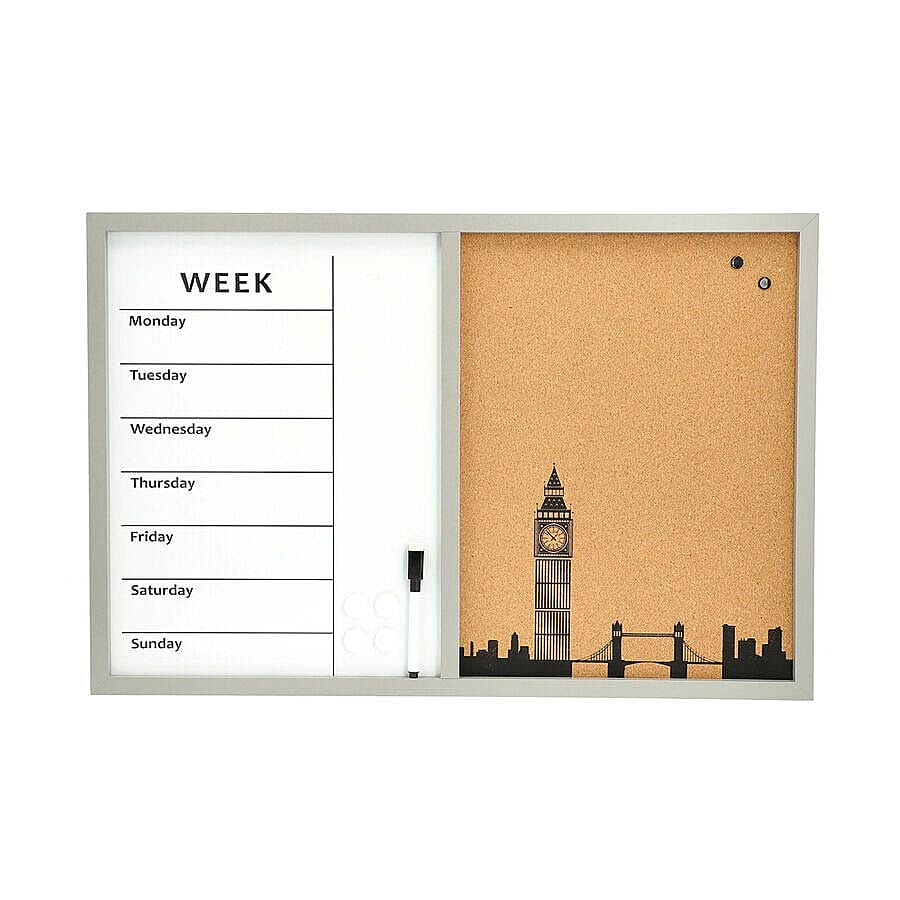 Daily Planner Dry-Erase and Cork Board (included- Magnetic Marker with Eraser Cap, 4 Magnet) (Size 60x40cm) - White