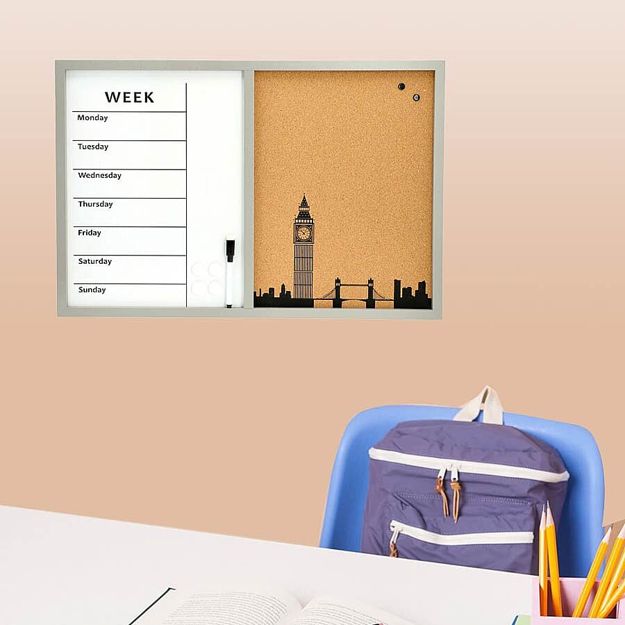Daily Planner Dry-Erase and Cork Board (included- Magnetic Marker with Eraser Cap, 4 Magnet) (Size 60x40cm) - White