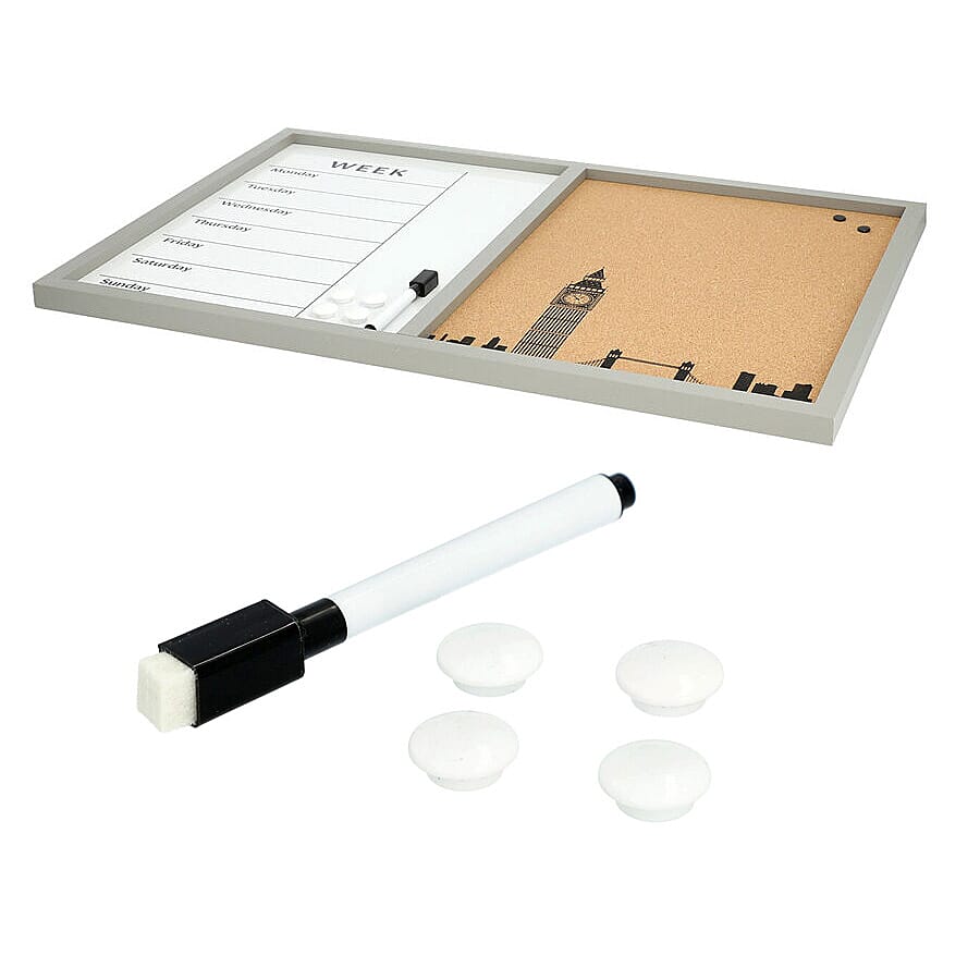 Daily Planner Dry-Erase and Cork Board (included- Magnetic Marker with Eraser Cap, 4 Magnet) (Size 60x40cm) - White