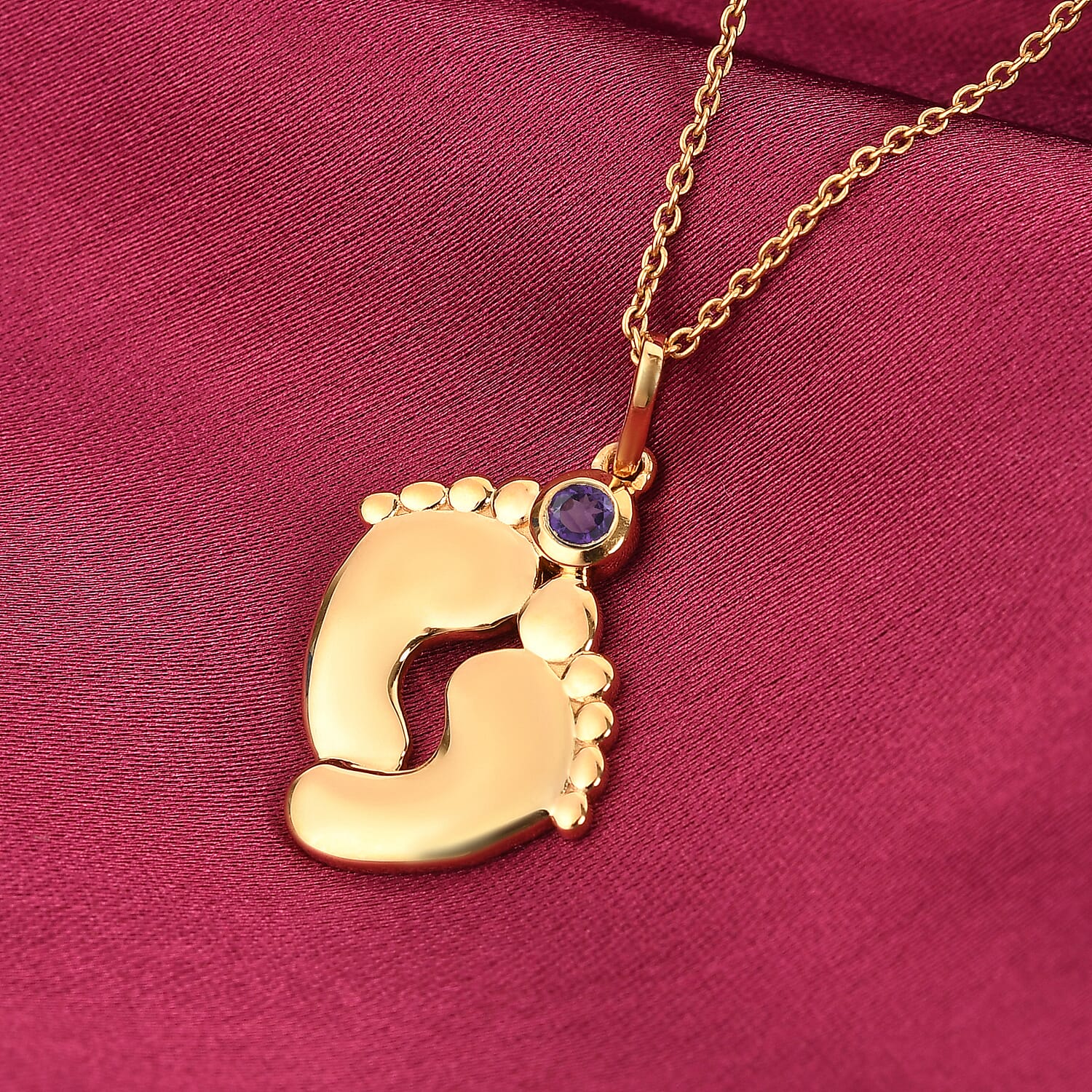 African Amethyst (0.09 Ct) 14K Gold Overlay 14K Gold Overlay Sterling Silver Pendant With Chain 0.085 Ct.