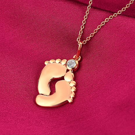 Brazilian Aquamarine Pendant With Chain (Size 16 with 2 inch Extender) in Rose Gold Overlay Sterling Silver. Wt. 5.40 Gms.