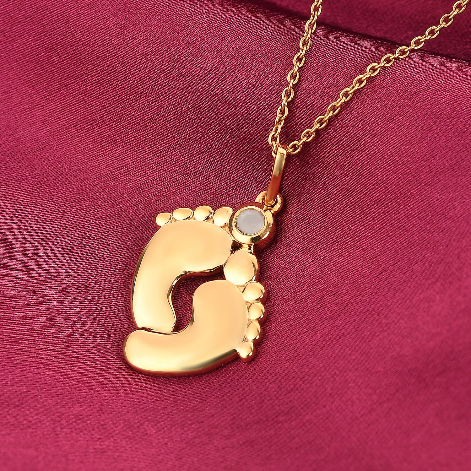 Sri Lankan White Moonstone (0.13 Ct) 14K Gold Overlay 14K Gold Overlay Sterling Silver Pendant With Chain 0.128 Ct.