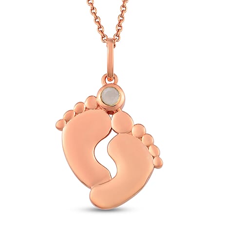 Sri Lankan White Moonstone Pendant With Chain (Size 20 with 4 inch Extender) in Rose Gold Overlay Sterling Silver. Wt. 5.99 Gms.