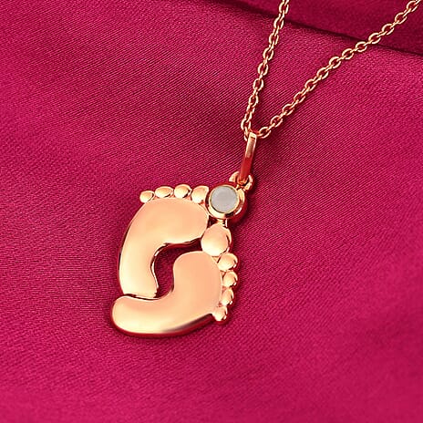 Sri Lankan White Moonstone Pendant With Chain (Size 20 with 4 inch Extender) in Rose Gold Overlay Sterling Silver. Wt. 5.99 Gms.