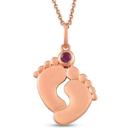 African Ruby (FF) Sterling Silver Pendant With Chain ( Size 16 With 2 Inch Extender ) In Rose Gold Overlay Sterling Silver, Silver Wt 6.61 Gms