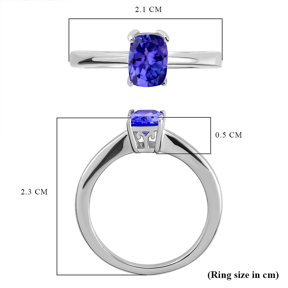 Premium Tanzanite Solitaire Ring in Platinum Overlay Sterling Silver 1.00 Ct.