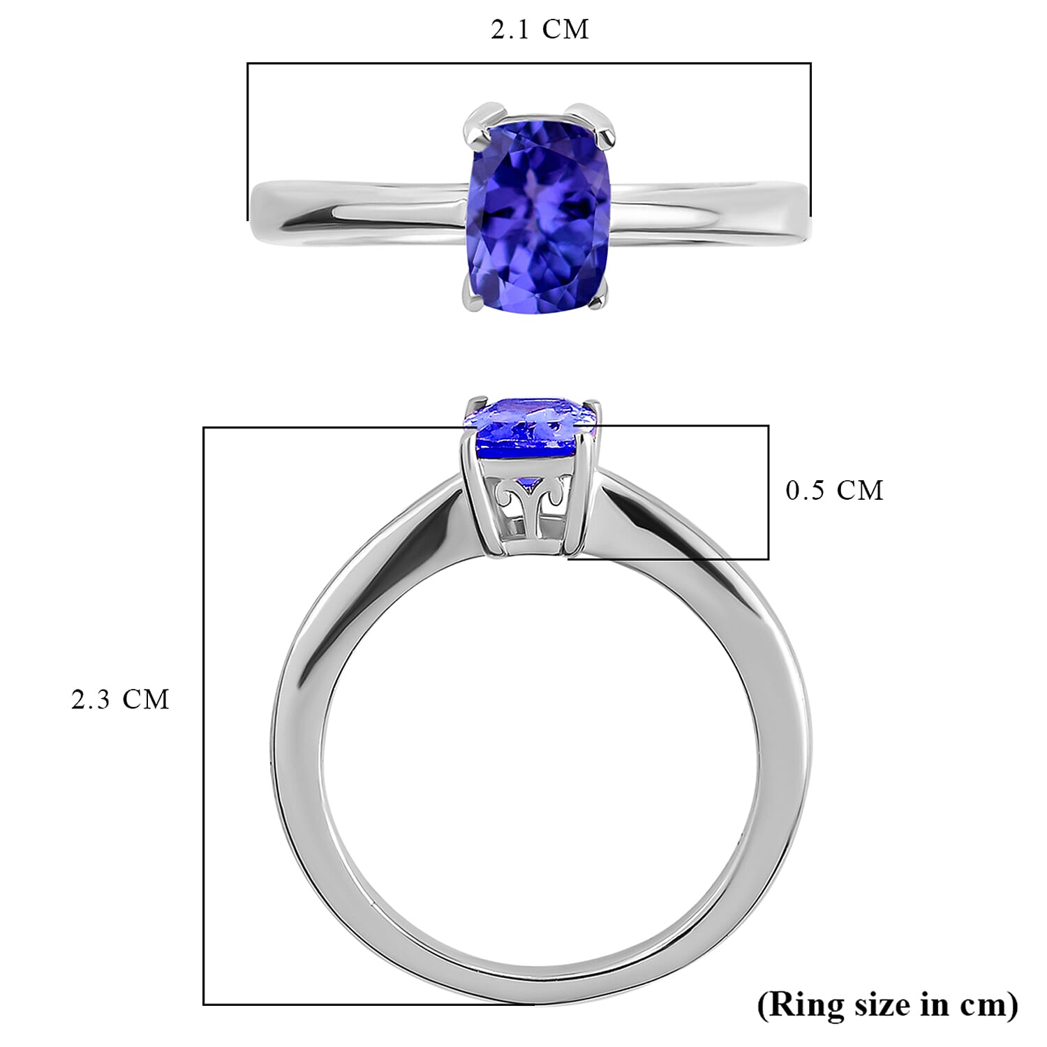 Royal Bali Collection - D'Joy Premium Tanzanite Solitaire Ring in Platinum Overlay Sterling Silver
