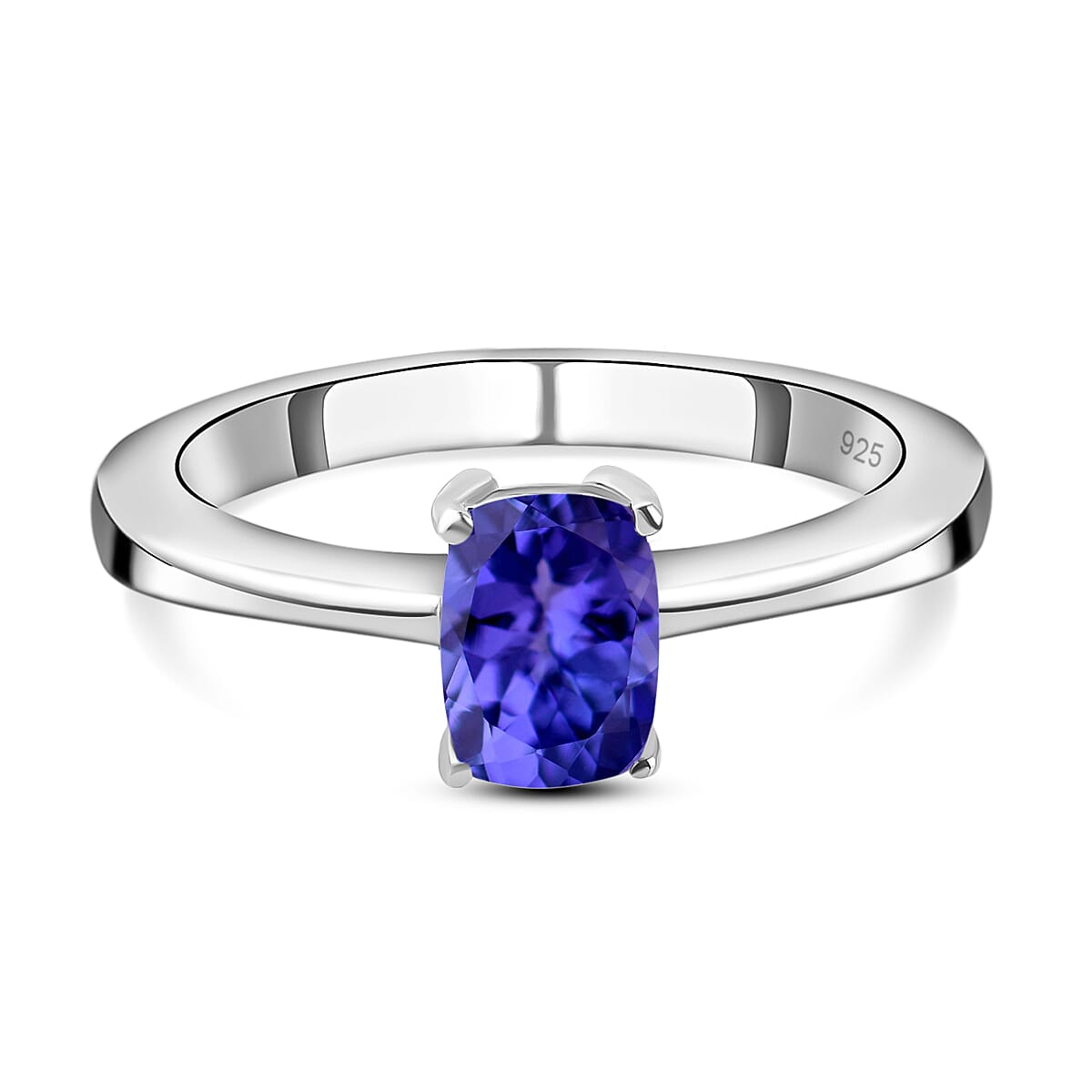 Tanzanite Solitaire Ring in Platinum Overlay Sterling Silver
