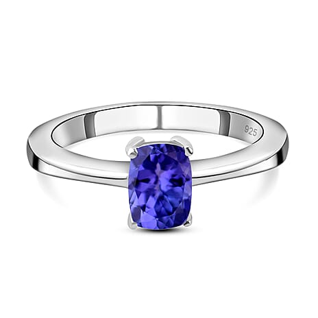 Tanzanite Solitaire Ring in Platinum Overlay Sterling Silver