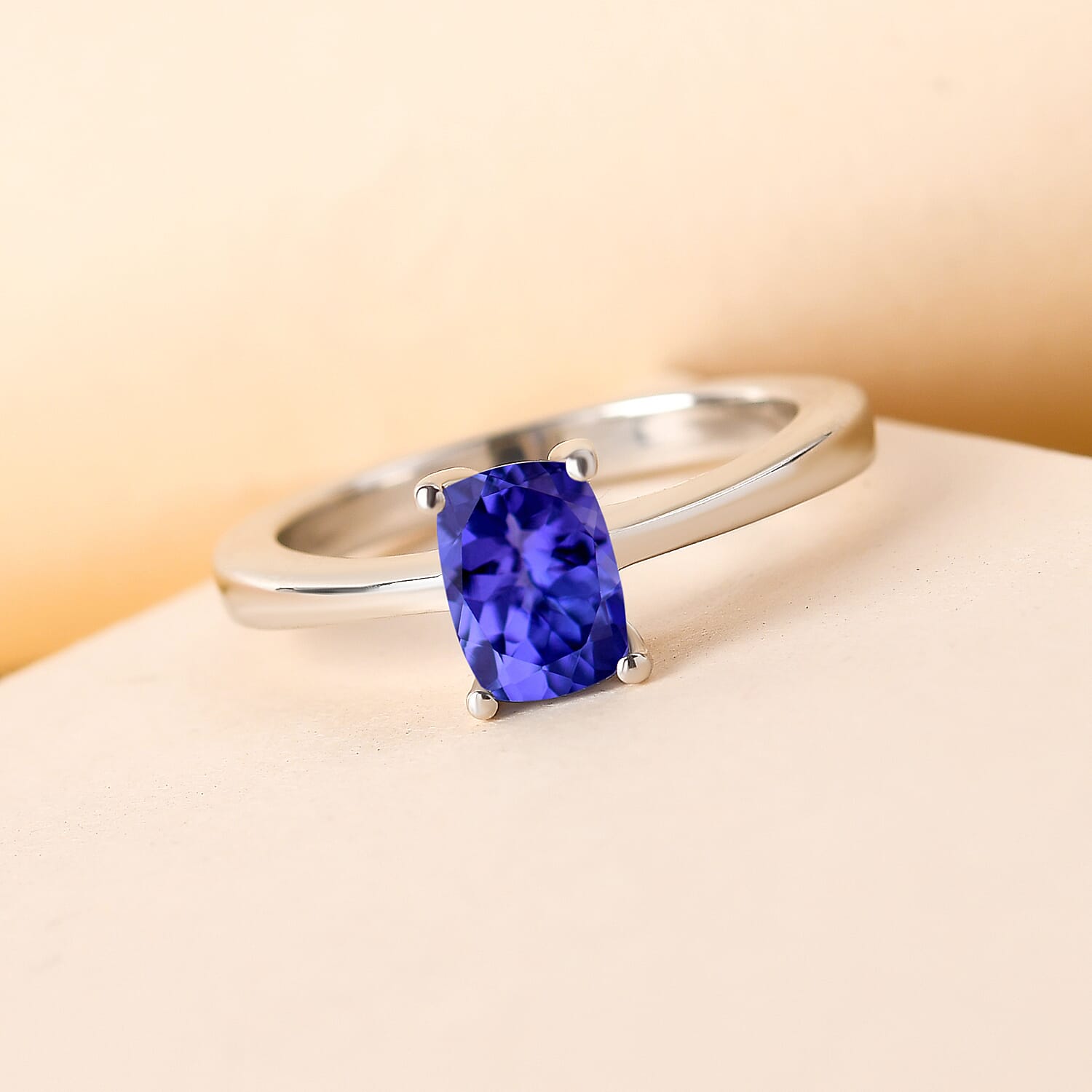 Tanzanite Solitaire Ring in Platinum Overlay Sterling Silver