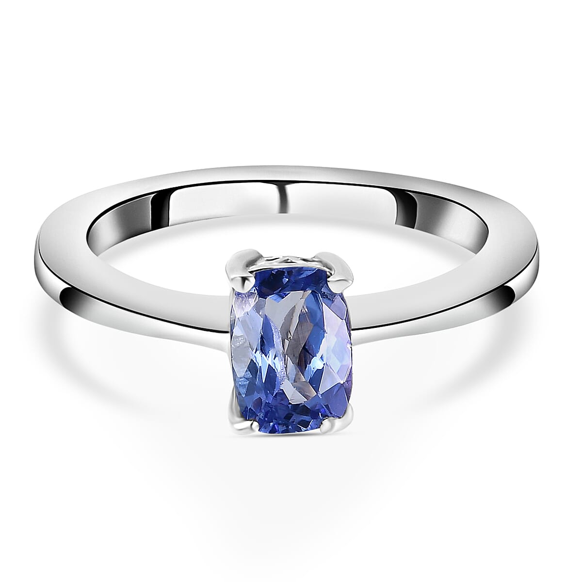 Tanzanite Solitaire Ring in Platinum Overlay Sterling Silver