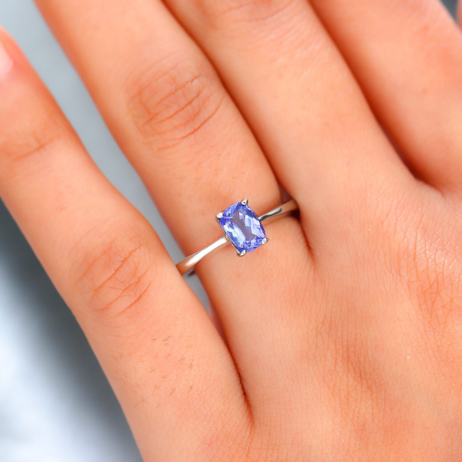 Tanzanite Solitaire Ring in Platinum Overlay Sterling Silver