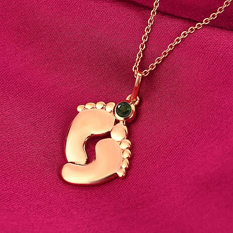 Nigerian Green Tourmaline Pendant With Chain (Size 16 with 2 inch Extender) in Rose Gold Overlay Sterling Silver. Wt. 5.50 Gms.