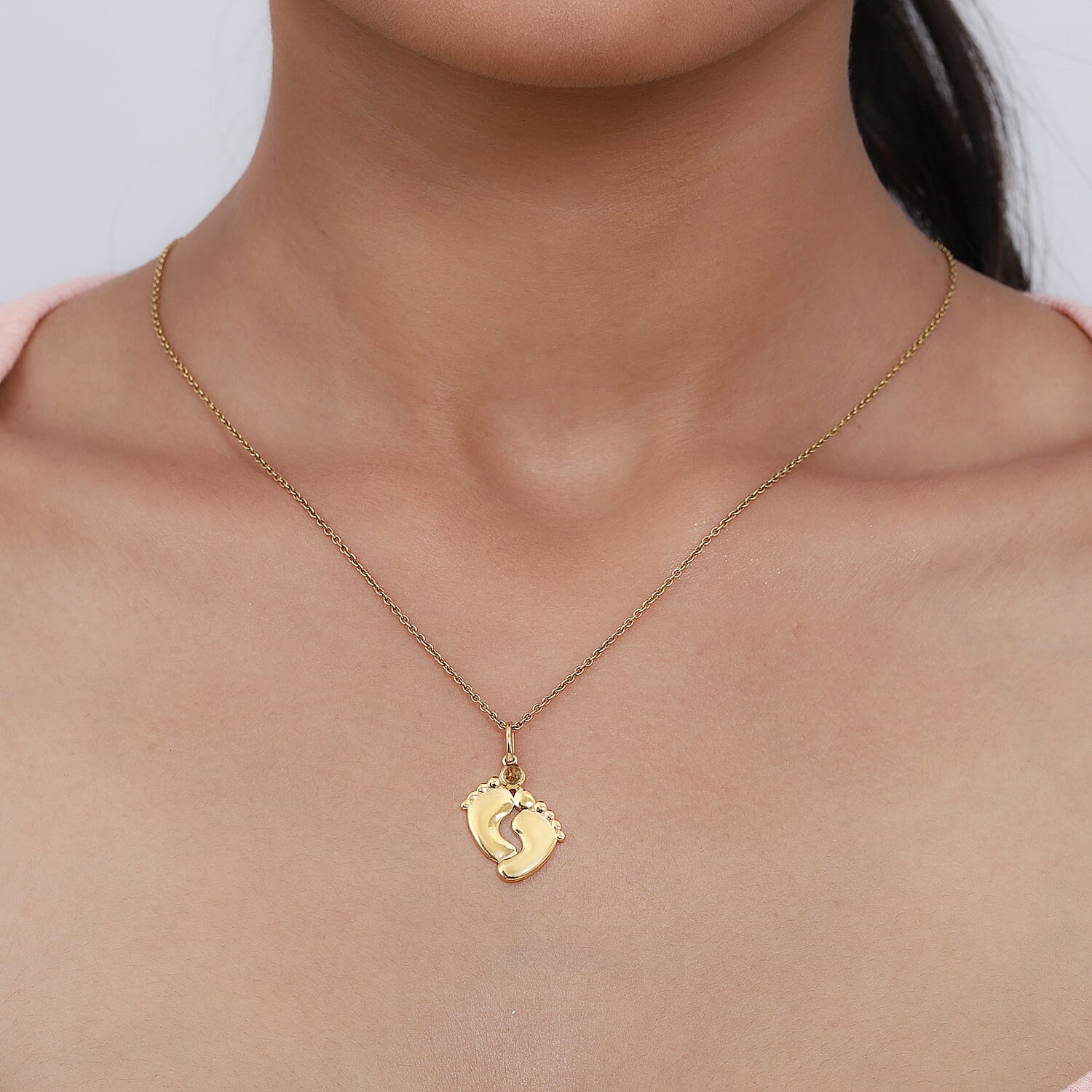 Brazilian Citrine Pendant With Chain in 14K Gold Plated Sterling Silver