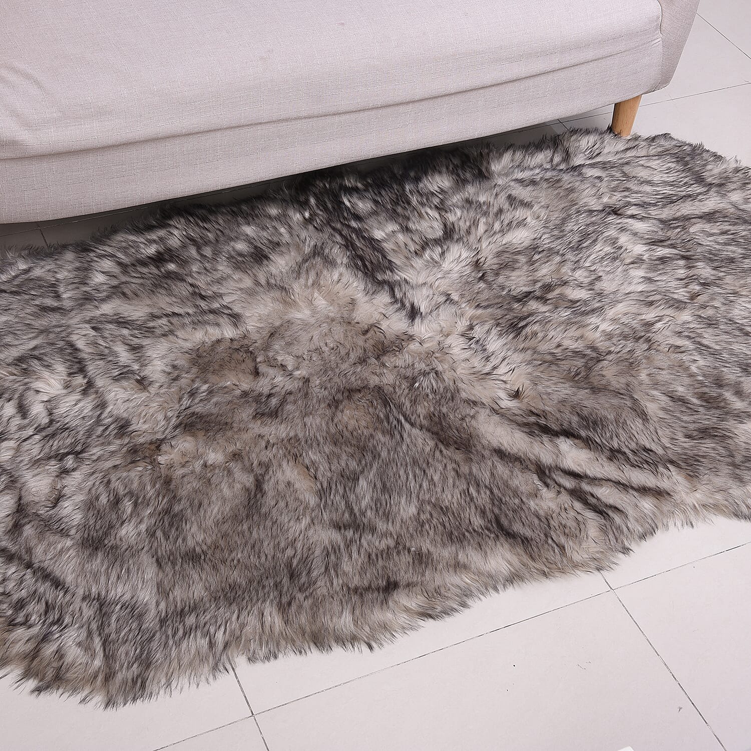 3 Piece Set - Long Pile Faux Fur Rug (100x180cm) with 2 Sofa Cushion Covers (45x45cm-2Pcs) - Grey