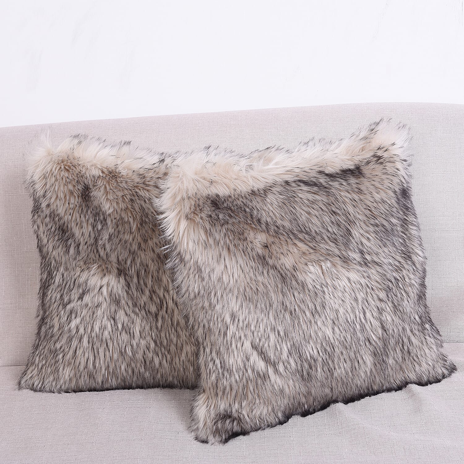 3 Piece Set - Long Pile Faux Fur Rug (100x180cm) with 2 Sofa Cushion Covers (45x45cm-2Pcs) - Grey