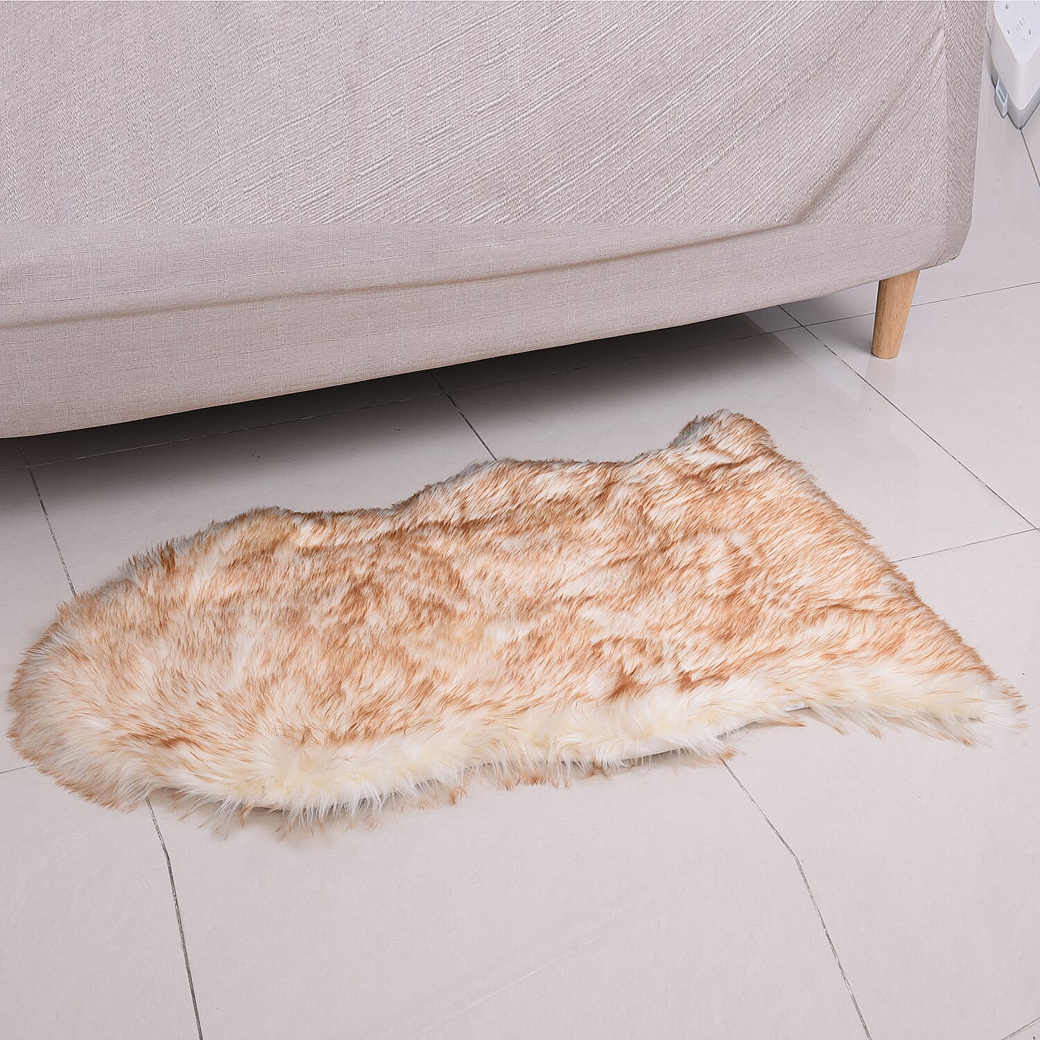 2 Piece Set - Faux Fur Small Carpet (100x60cm) with Cushion (45x45cm-1Pc) - Golden
