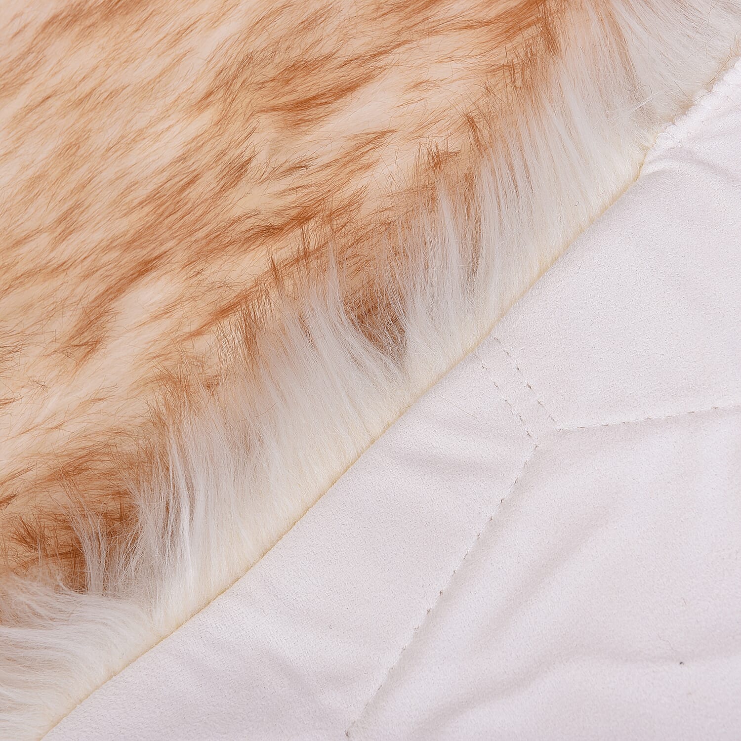 2 Piece Set - Faux Fur Small Carpet (100x60cm) with Cushion (45x45cm-1Pc) - Golden