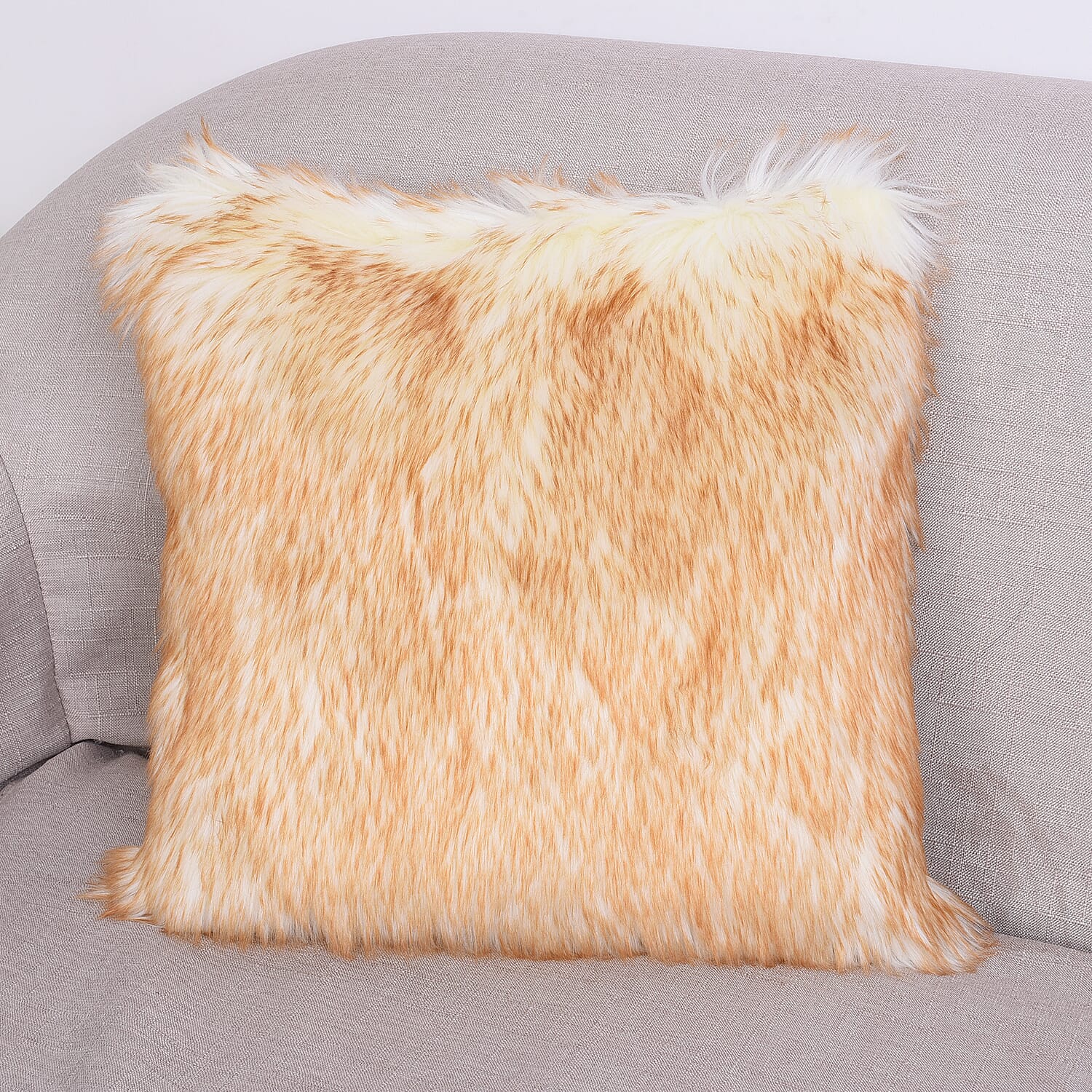 2 Piece Set - Faux Fur Small Carpet (100x60cm) with Cushion (45x45cm-1Pc) - Golden