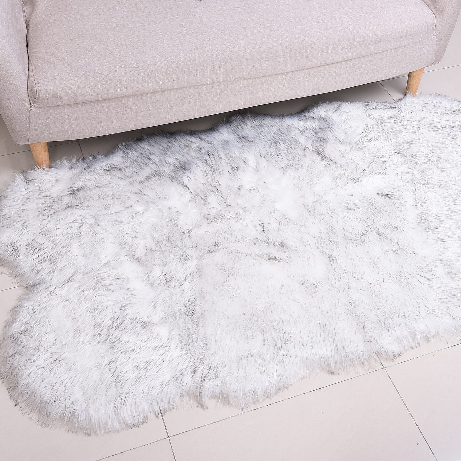 3 Piece Set - Long Pile Faux Fur Rug (100x180cm) with 2 Sofa Cushion Covers (45x45cm-2Pcs) - White
