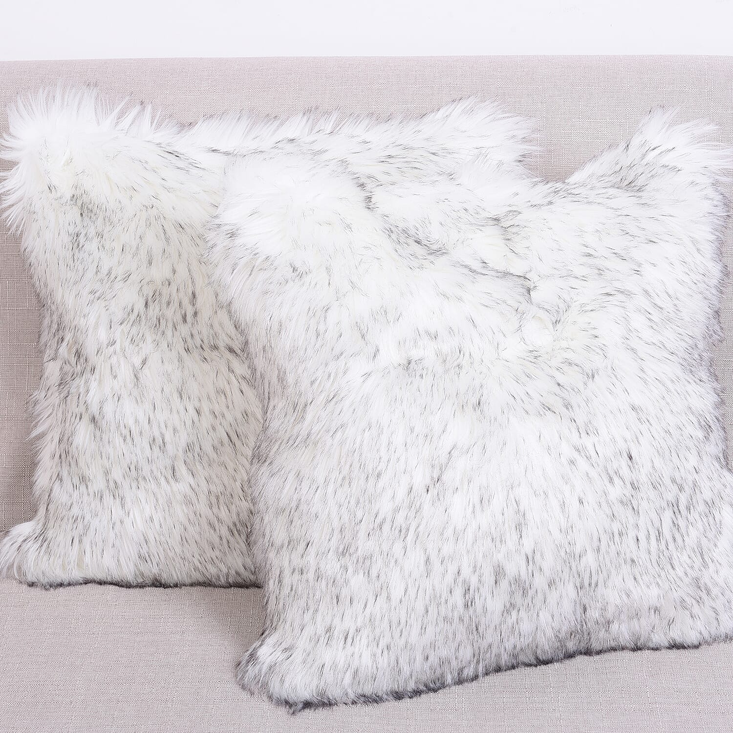3 Piece Set - Long Pile Faux Fur Rug (100x180cm) with 2 Sofa Cushion Covers (45x45cm-2Pcs) - White