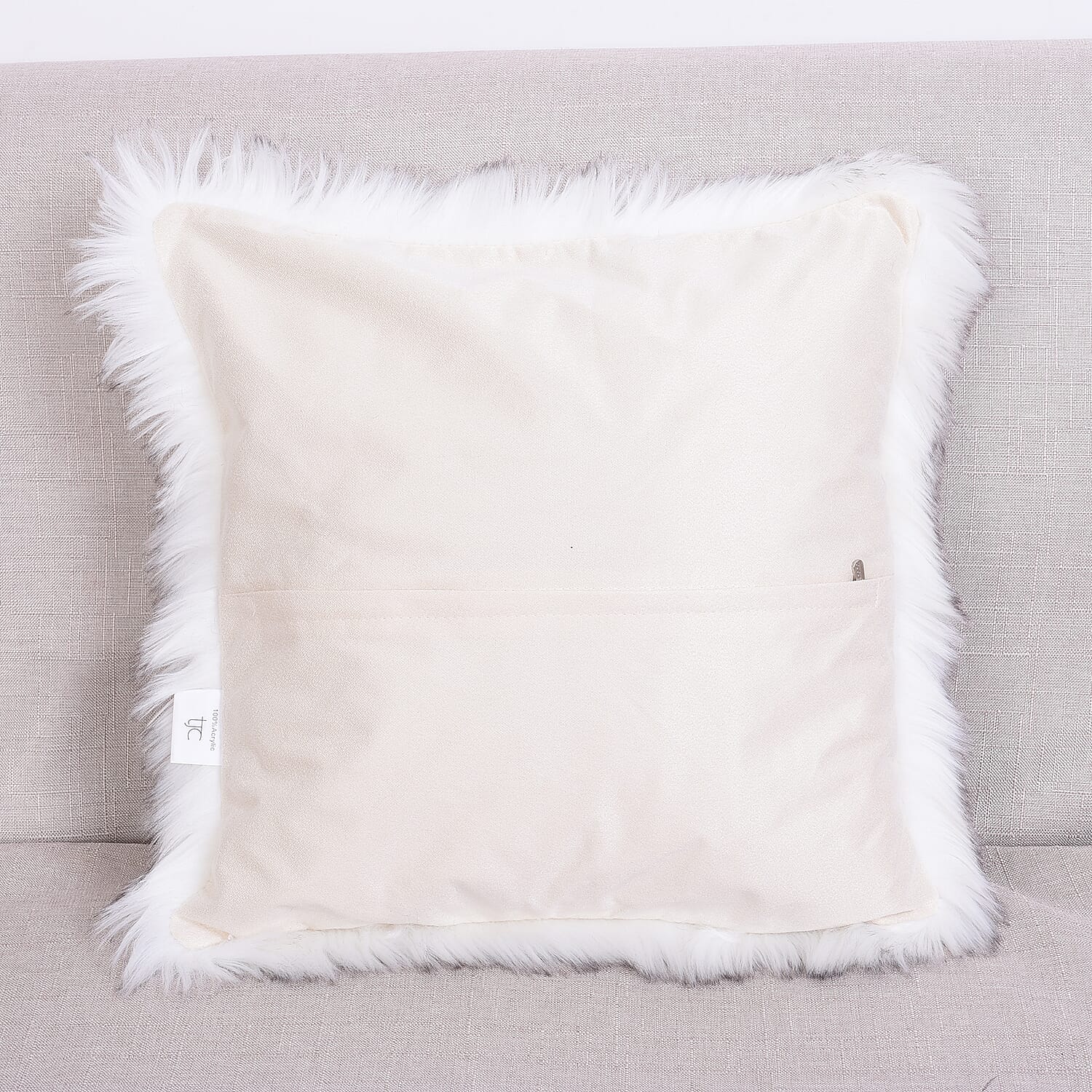 3 Piece Set - Long Pile Faux Fur Rug (100x180cm) with 2 Sofa Cushion Covers (45x45cm-2Pcs) - White