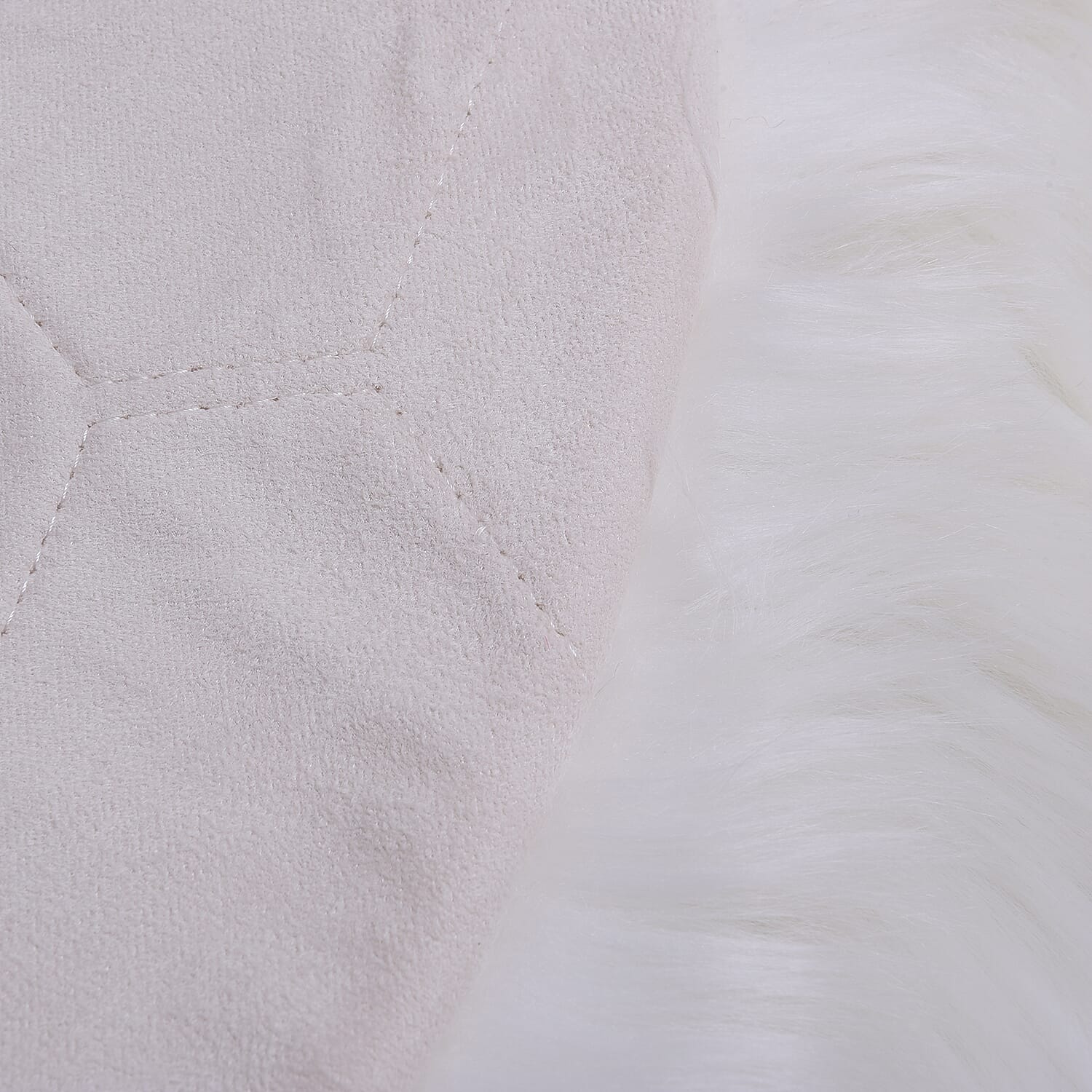 2 Piece Set - Faux Fur Small Carpet (100x60cm) with Cushion (45x45cm-1Pcs) - Ivory