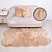 3 Piece Set- Long Pile Faux Fur Rug (100x180cm) with 2 Sofa Cushion Covers (45x45cm-2Pcs) - Gold