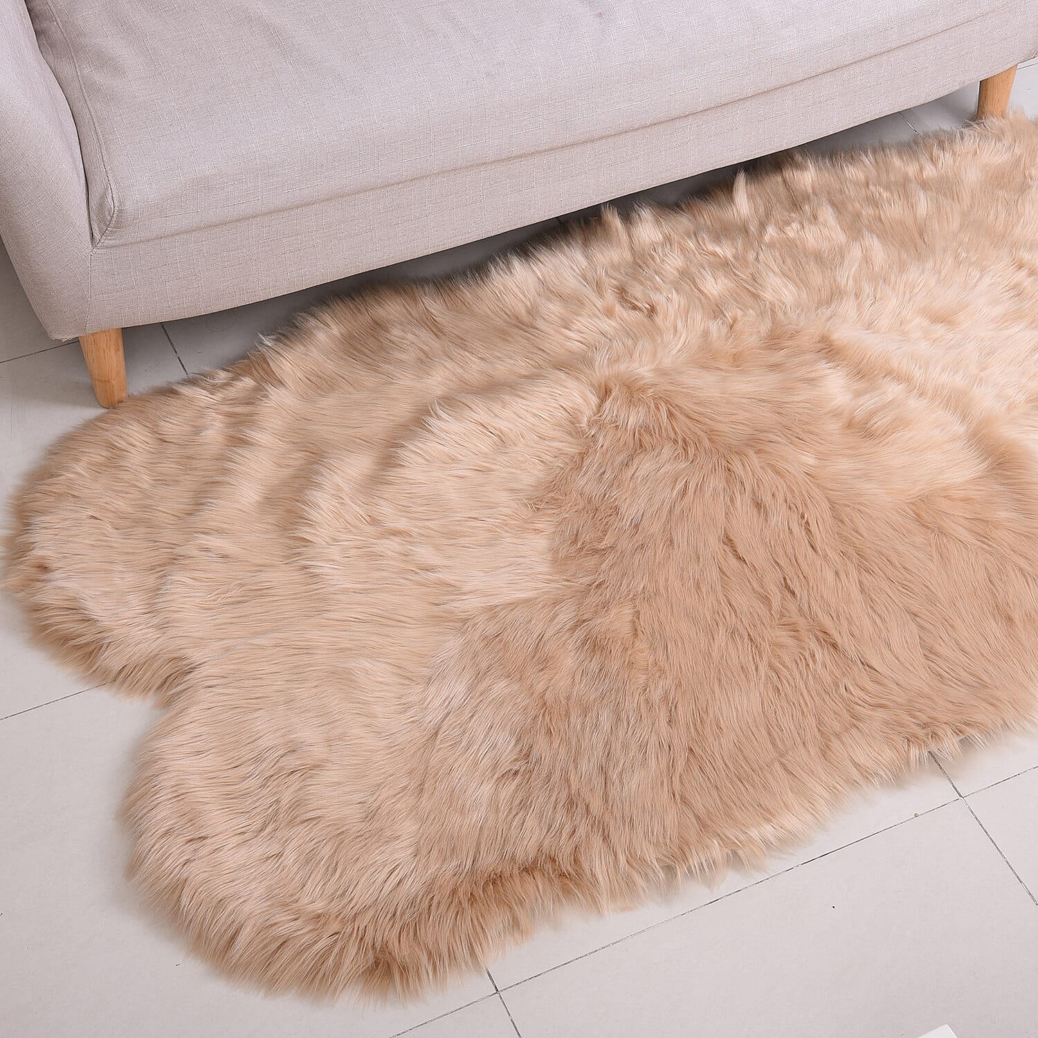 3 Piece Set- Long Pile Faux Fur Rug (100x180cm) with 2 Sofa Cushion Covers (45x45cm-2Pcs) - Gold