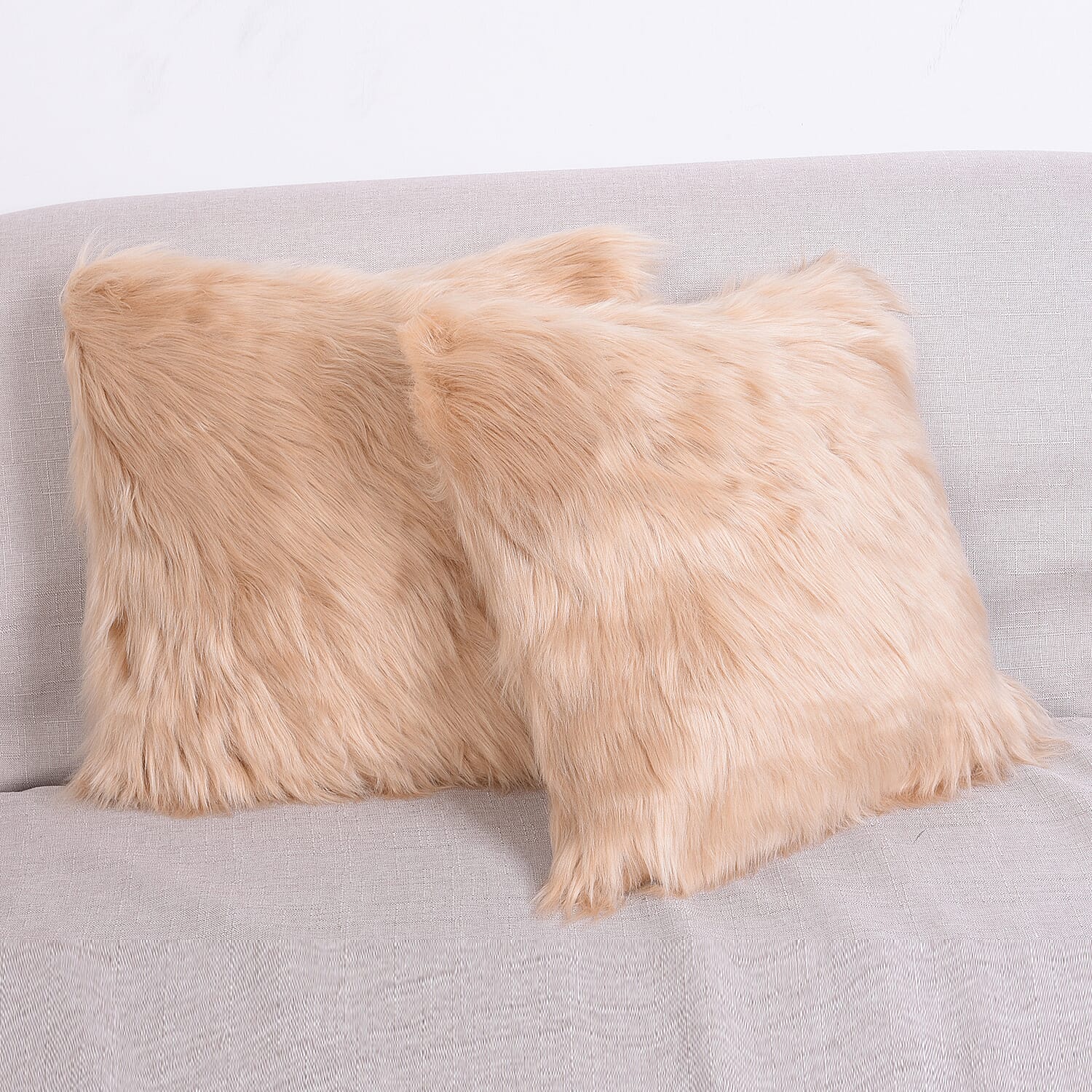 3 Piece Set- Long Pile Faux Fur Rug (100x180cm) with 2 Sofa Cushion Covers (45x45cm-2Pcs) - Gold