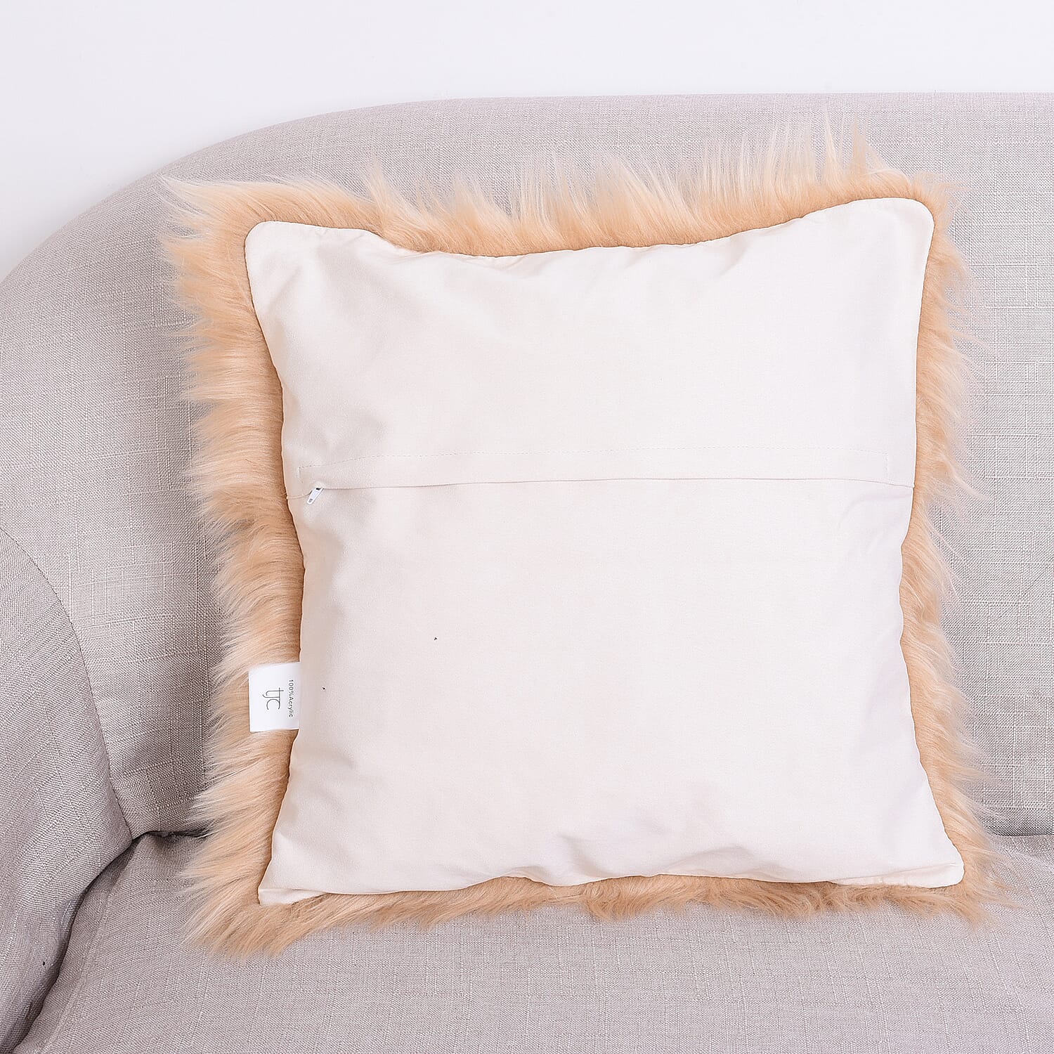 3 Piece Set- Long Pile Faux Fur Rug (100x180cm) with 2 Sofa Cushion Covers (45x45cm-2Pcs) - Gold