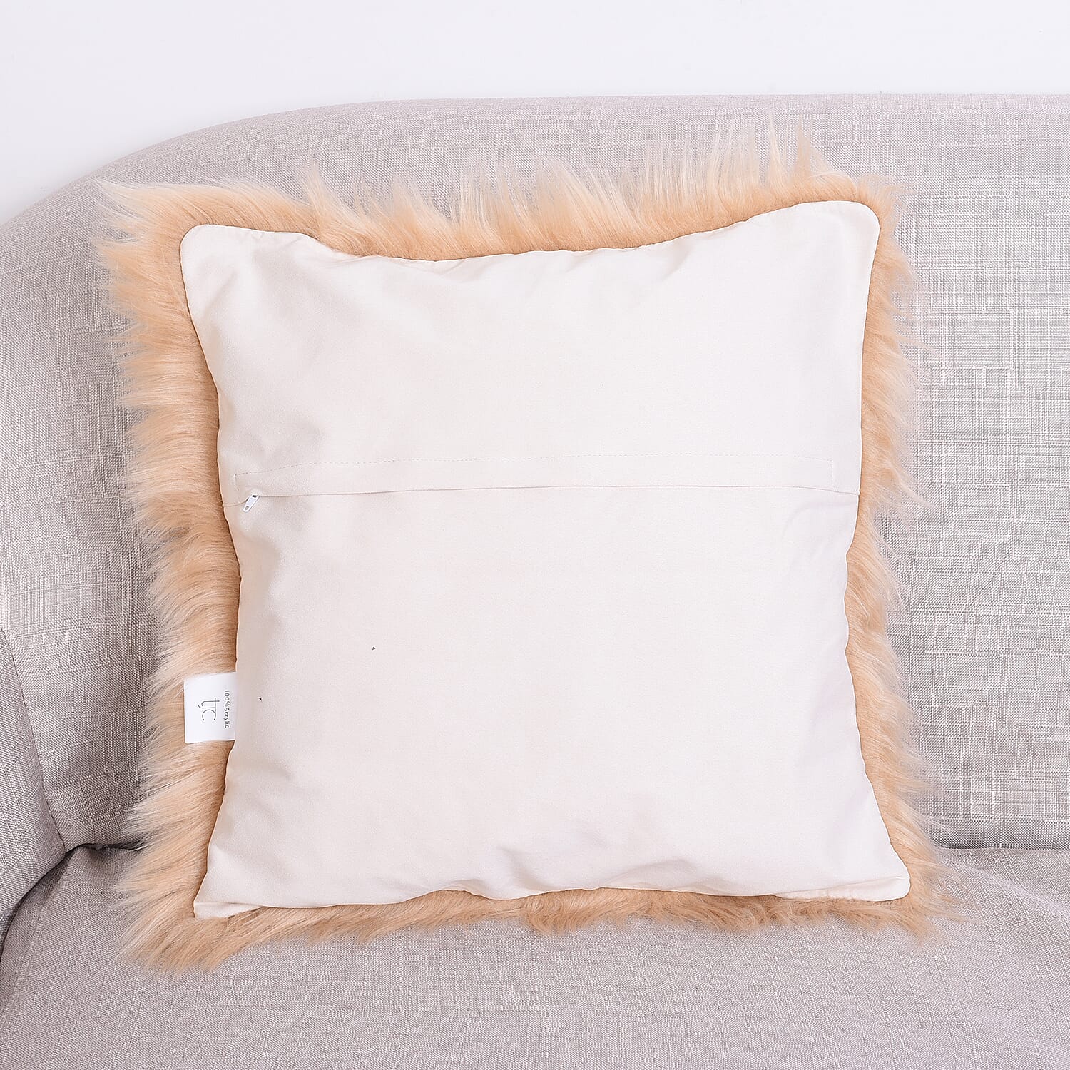 2 Piece Set - Faux Fur Small Rug (100x60cm) with Cushion (45x45cm-1Pc) - Beige