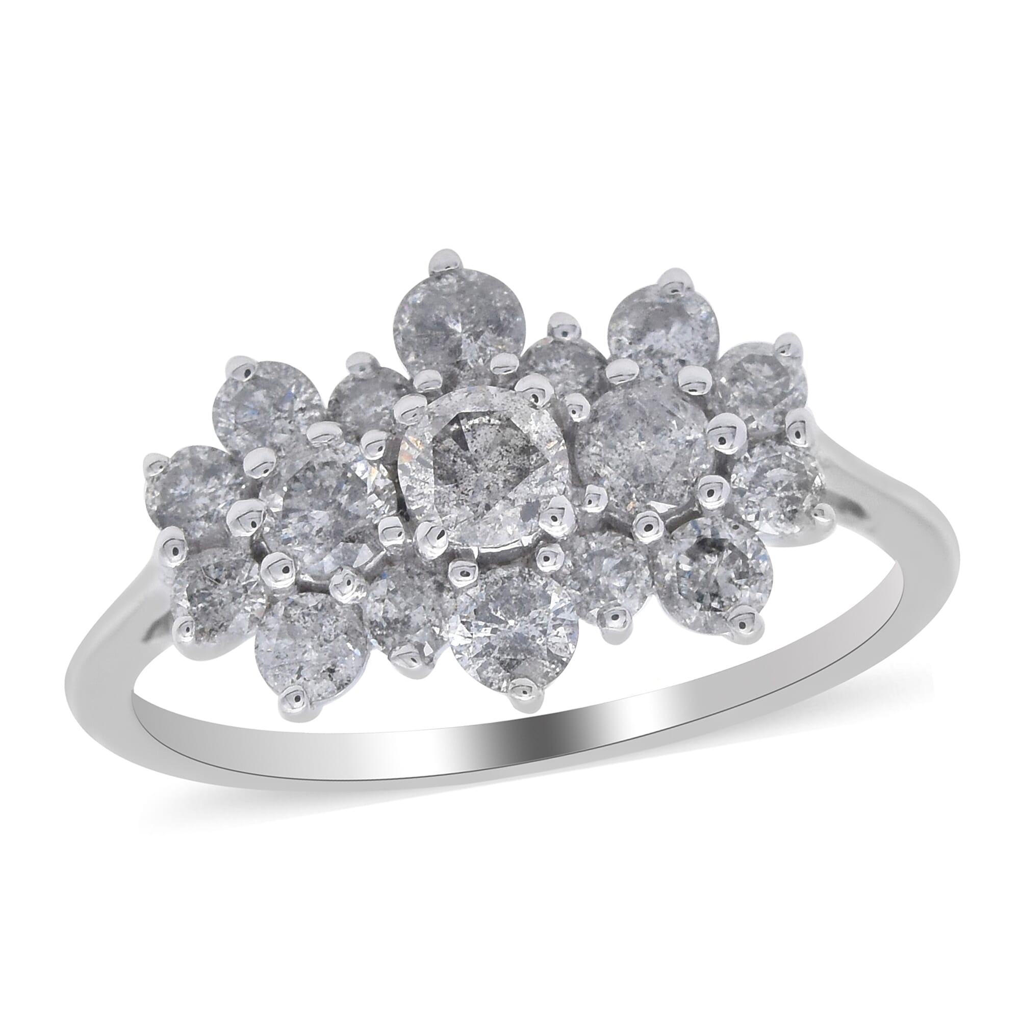 Limited Edition-9K White Gold SGL Certified Diamond (I3-G-H) Cluster Boat Ring 1.000 Ct.