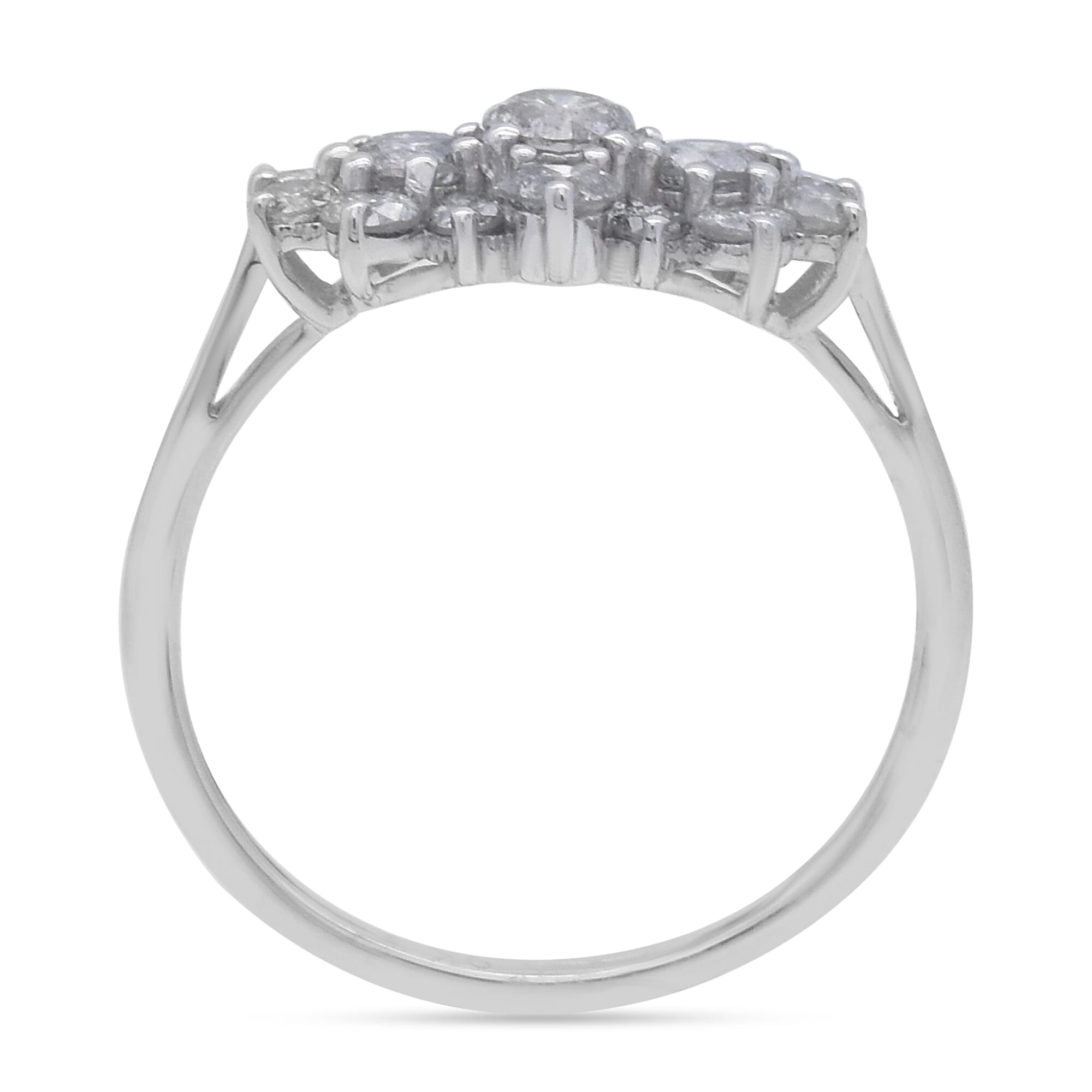 Limited Edition-9K White Gold SGL Certified Diamond (I3-G-H) Cluster Boat Ring 1.000 Ct.