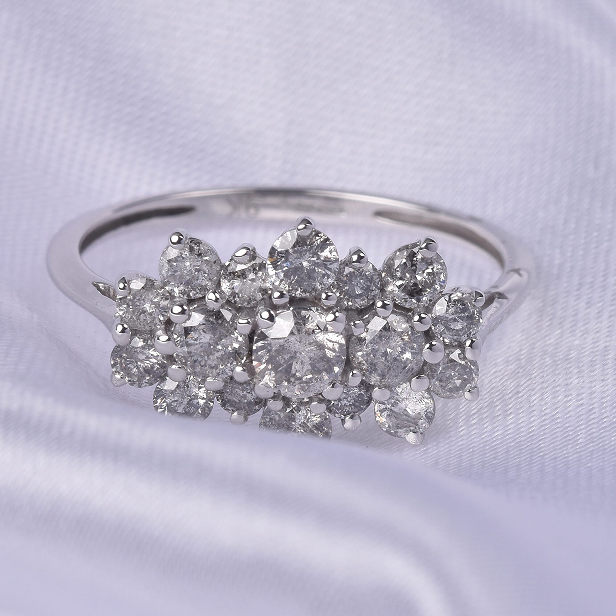 Limited Edition-9K White Gold SGL Certified Diamond (I3-G-H) Cluster Boat Ring 1.000 Ct.