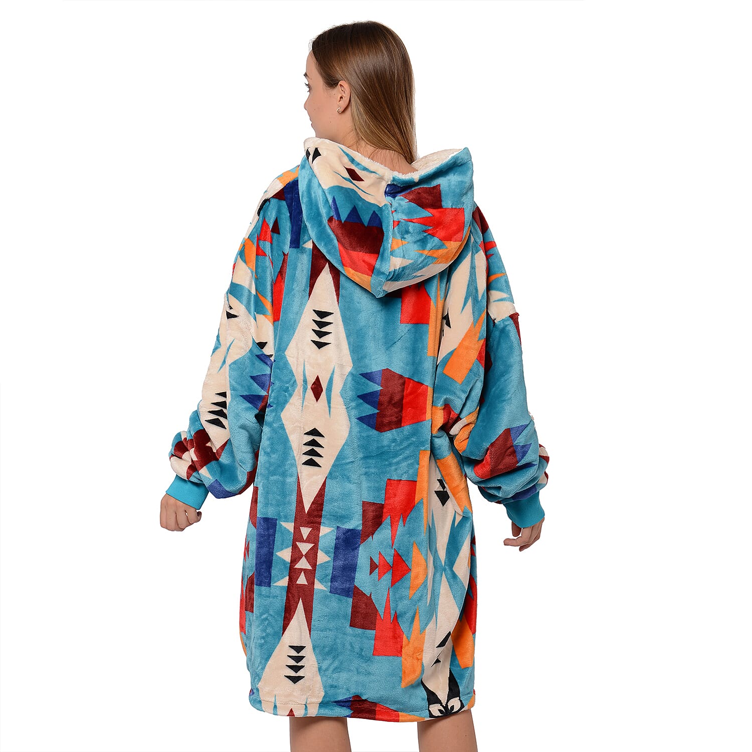 Santa Fe Collection - Flannel Sherpa Hooded Sweatshirt (Size 85x90cm) - Sky Blue, Cream